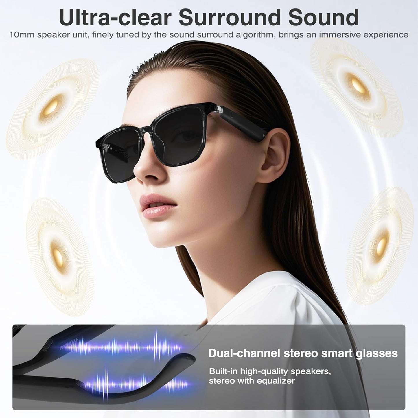 MUSICOZY AI Translator Smart Glasses for Men Women Bluetooth Audio Glasses with 110+ Translation Smart Glasses Real-Time Translation Multifunctional Bluetooth Glasses Open Ear Lighweight (Black)