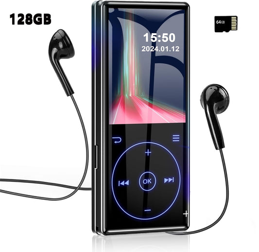 128GB MP3 Player with Bluetooth 5.0: Portable Lossless Sound Music Player with HD Speaker 2.4 Screen Voice Recorder FM Radio Touch Buttons 64G Storage+Support up to 64GB for Running Walking
