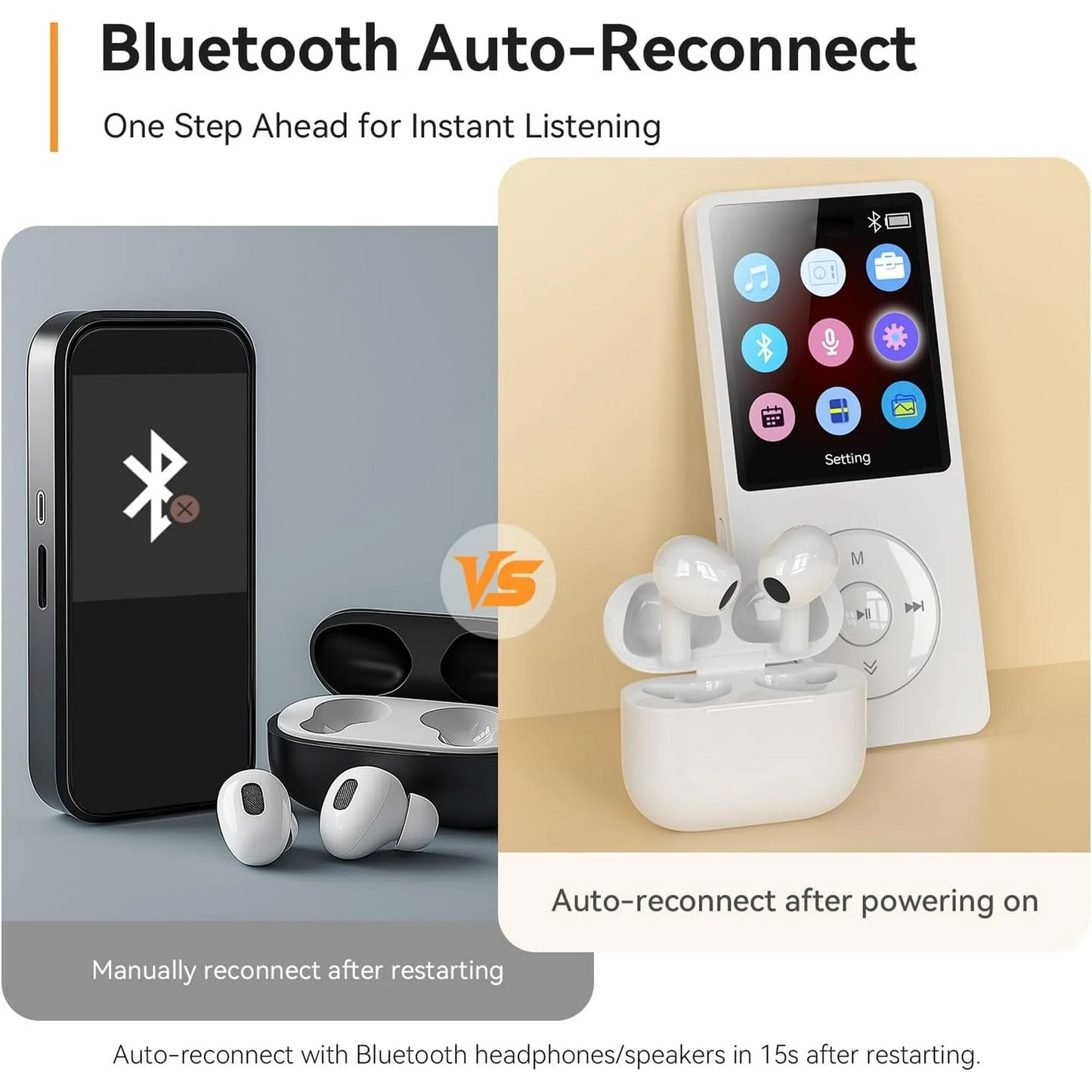 MP3 Player with Bluetooth and 32GB TF Card HiFi Music Player with Built-in Speaker Earphones Multifunctional MP3 Players with FM/Recording/E-Book/Video Supports up to 128GB for Kids Running Walking