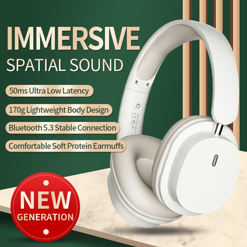 Wireless Bluetooth Headphones Over Ear Hi-Fi Stereo Wireless Headphones Foldable/Wired/Wireless with Microphone/TF Available for TV Travel Home Office Headset Quick Charge 20 Hours Playtime White