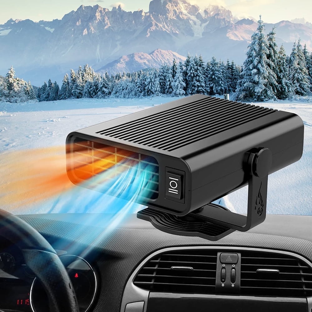 2 in1 Fast Heating and Cooling Car Heaters Portable Car Heater 12v Car Heater and Defroster Plug-In Car Windscreen Fan For All Cars 360°Degree Defroster with Rotatable Suction Holder Black