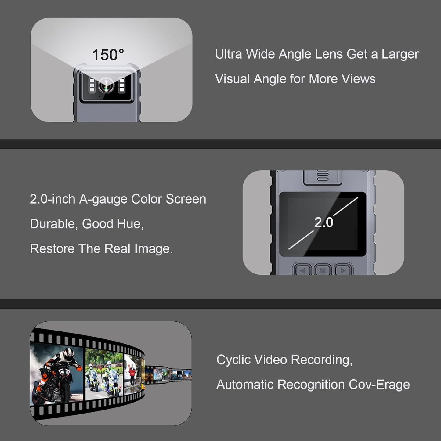 Police Body Cameras with Audio and Video Recording Body Mounted Video Camera Built-in 64GB Personal Wearable Cam with 2.0” Screen Night Vision IP65 for Police Law Enforcement Security(No Wifi)