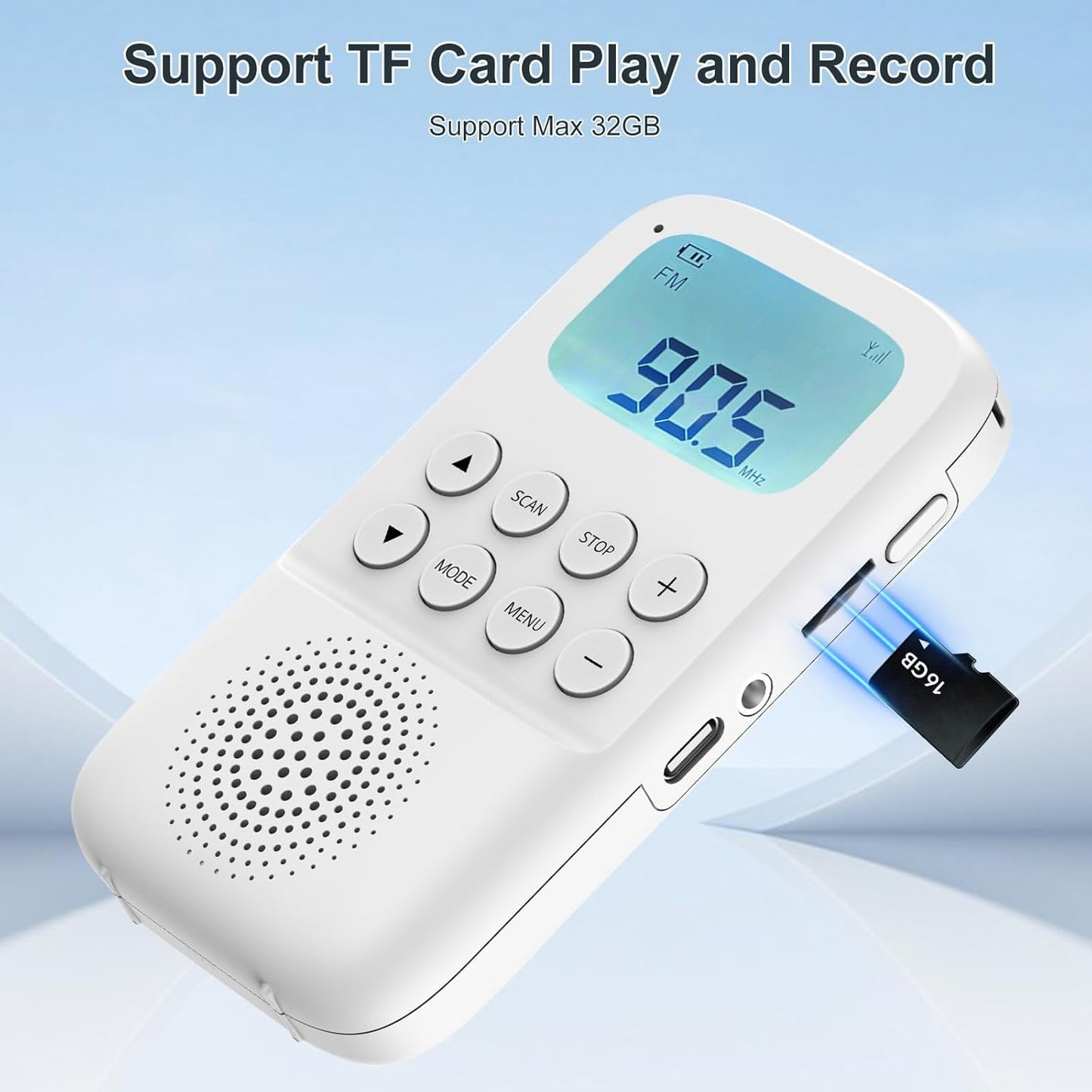 Digital AM FM Walkmen Radio with Bluetooth Portable Rechargeable Transistor Radio with Alarm Clock Built-in Speaker and Headphone Jack Support TF Card Playback