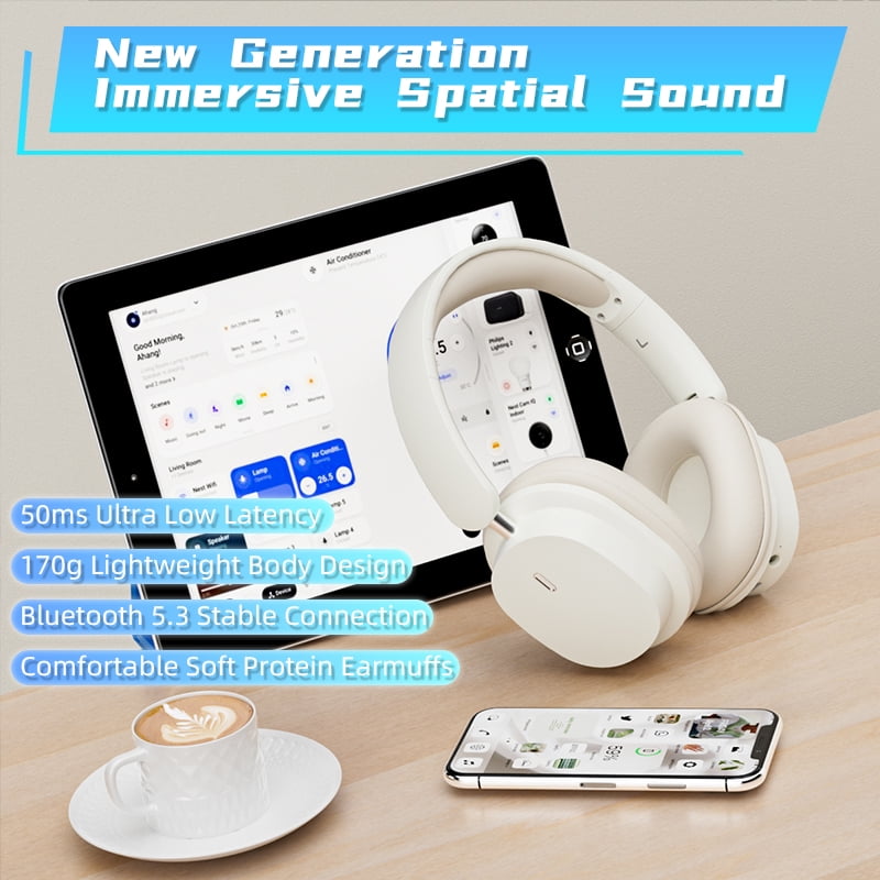 Wireless Bluetooth Headphones Over Ear Hi-Fi Stereo Wireless Headphones Foldable/Wired/Wireless with Microphone/TF Available for TV Travel Home Office Headset Quick Charge 20 Hours Playtime White