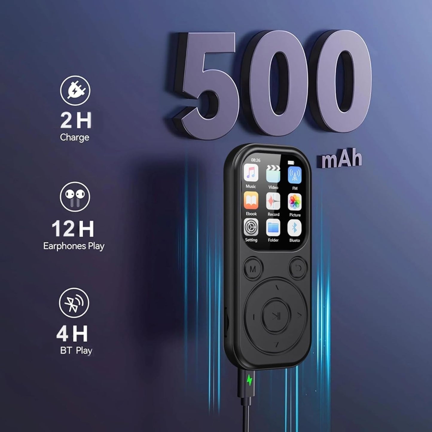 MP3 Player Bluetooth Music Player with 32GB Memory Card Earphone Build-in Speaker/Photo/Video Play/FM Radio/Voice Recorder BT5.4 Portable Music Player Supports up to 128GB for Kids Running Walking