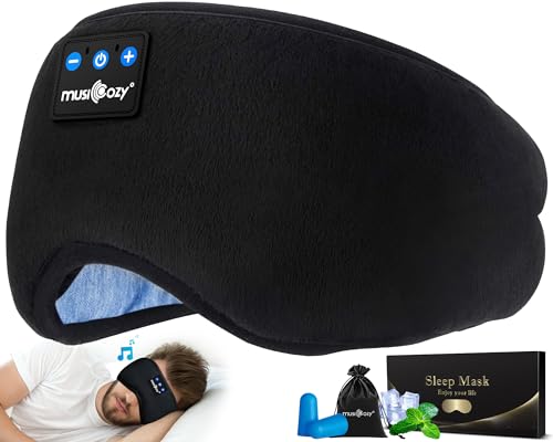 MUSICOZY Sleep Headphones Bluetooth 5.2 Headband Sleeping Eye Mask for Mom Women Men Wireless Music Earbuds Earphones for Side Sleepers