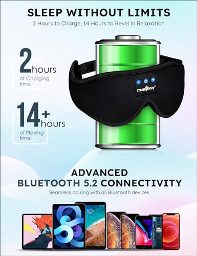MUSICOZY Sleep Headphones  Bluetooth 5.2 Sleep Mask Headband Headphones Sleeping Eye Mask  Wireless Music Earbuds Earphones with HD Headphones Ultra-Thin Stereo Speakers for Side Sleepers