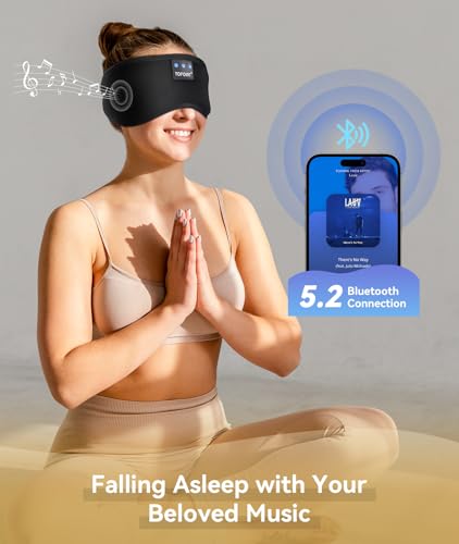 Sleep Mask with Headphones Bluetooth 5.2 Wireless  Sleep Headphone with Microphone Built-in HD Speakers Music  Eye Mask for Sleeping Travel Meditation for Men Women Girl Cool Gadgets