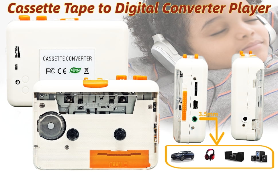 Cassette Player Walkmen MP3 Converter Portable Tape Player Drive USB Cassette to MP3 Converter with Earphone Volume Control Plug and Play Clear Sound Cassette for USB drive for CD for iPod