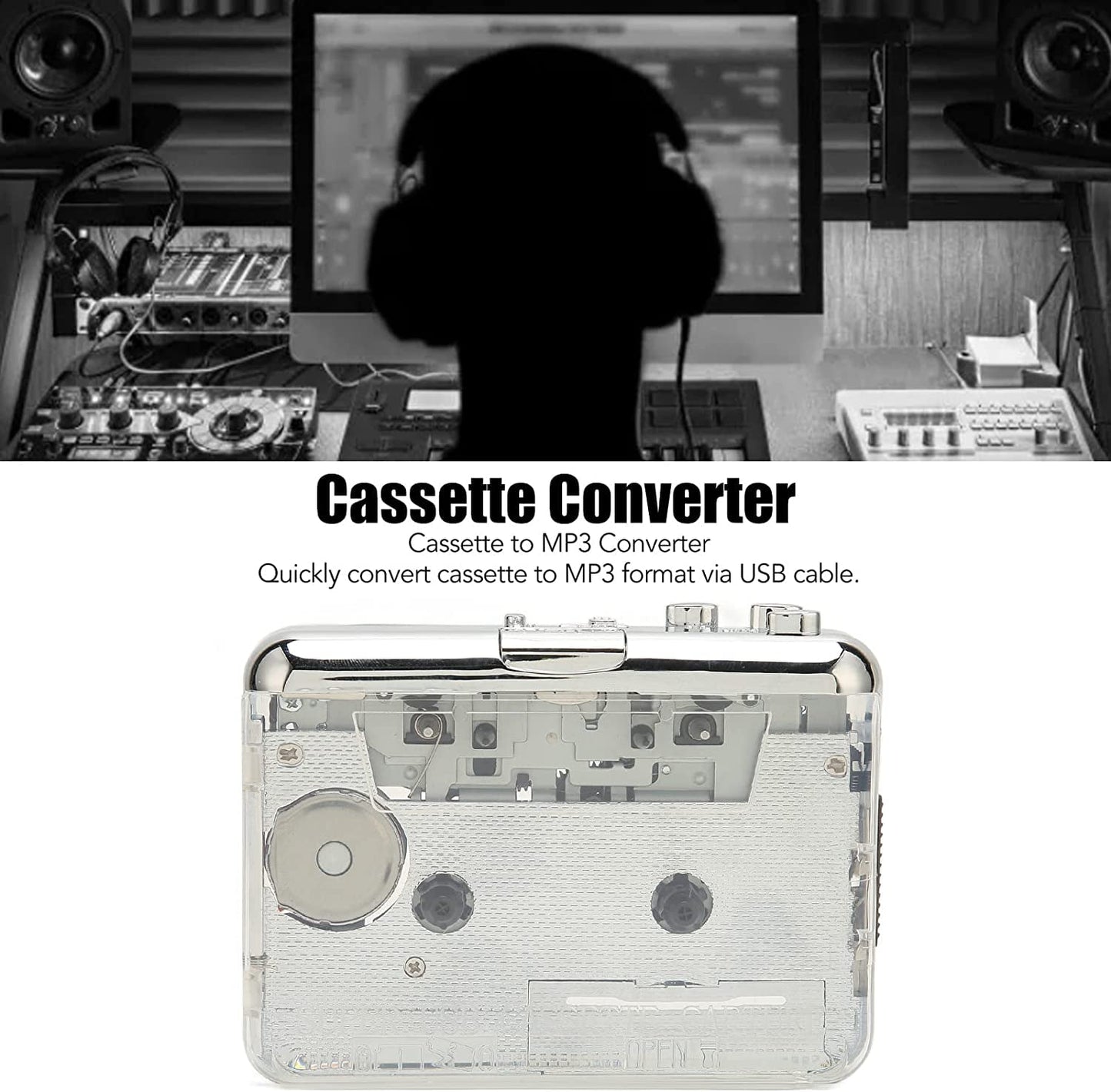 Portable Cassette Player USB Tape to MP3 Converter Digitizer Player Walkmans with 3.5mm Headphone Jack Stereo Cassette Player Compatible with IOS and PC,Vintage Cassette Player for Elder and Student