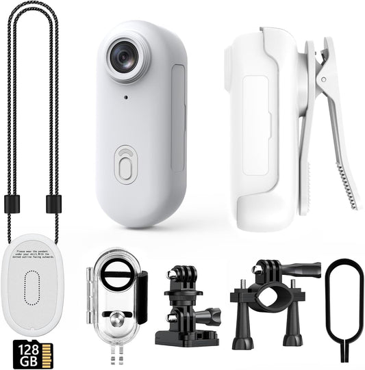 4K Mini WIFI Action Camera 128GB Police Cam Portable Body Cam Wearable Video Recorder with IPX7 Waterproof Underwater Camcorder Helmet Mount Magnetic Sport DV for Bike Cycling Pet Vlogging(White)
