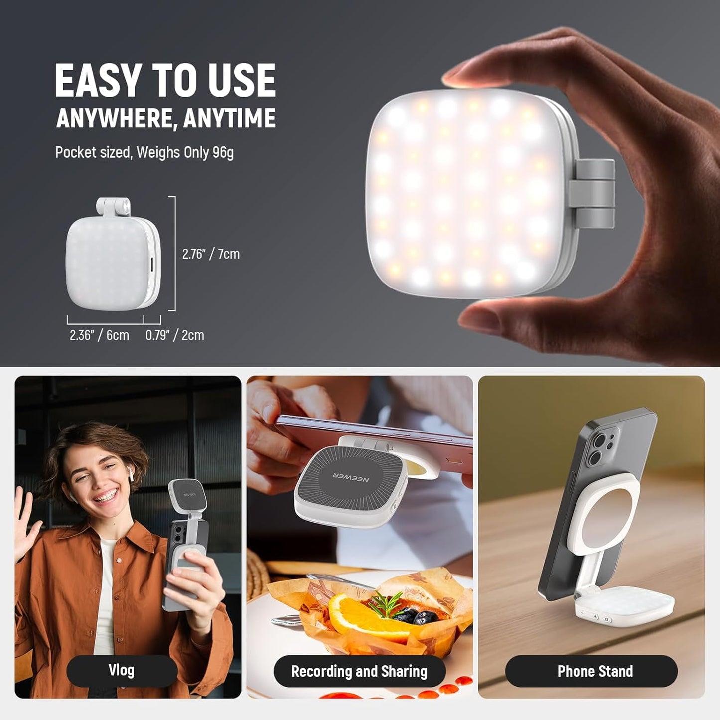 Magnetic Selfie Light for iPhone Instant Attachment for MagSafe CRI95 700lx/0.3m Folding LED Phone Fill Ring Lighting Phone Light with a Mirror for Zoom Makeup Photography Recording Video Conference
