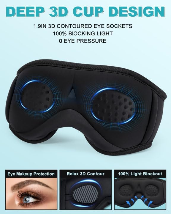 Sleep Headphones  3D Sleep Mask Bluetooth Wireless  Sleeping Headphones for Side Sleepers Sleep Eye Mask Music Weighted Sleeping Mask Meditation Gifts for Men Women (Black)