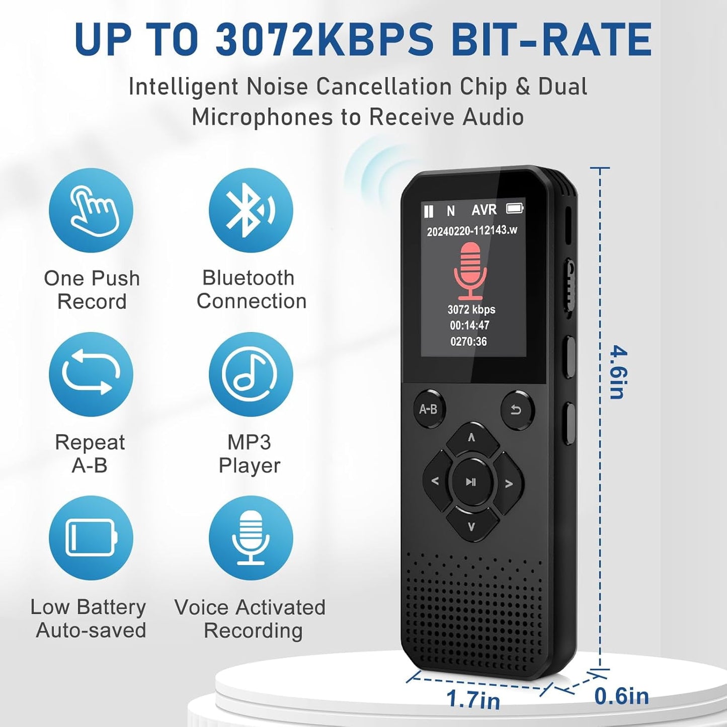 MUSICOZY MP3 Player 64GB Bluetooth Music Player Bluetooth Voice Recorder with High Bit Rate and Call Recording Ideal for Interviews Meetings Lectures and More Long Battery Life (Black)