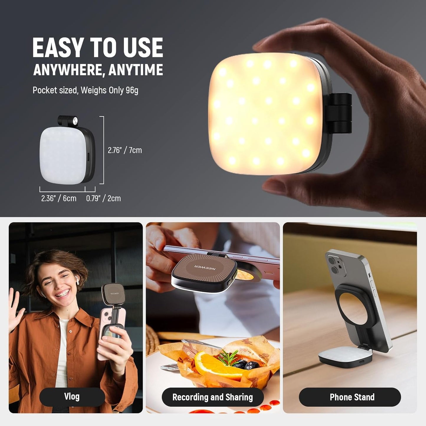 Magnetic Selfie Light for iPhone Instant Attachment for MagSafe CRI95 700lx/0.3m Folding LED Phone Fill Ring Lighting Phone Light with a Mirror for Zoom Makeup Photography Recording Video Conference