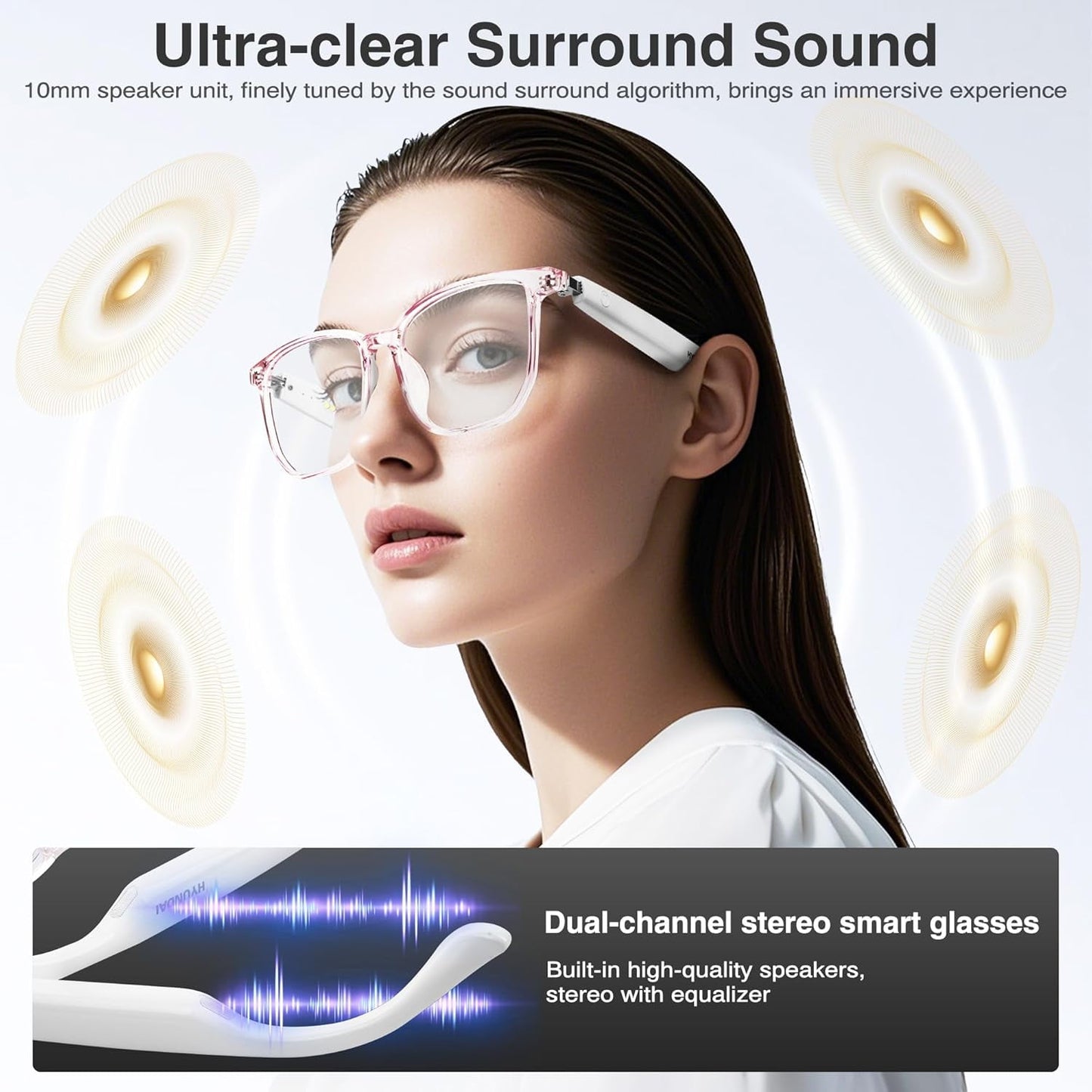 MUSICOZY AI Translator Smart Glasses for Men Women Bluetooth Audio Glasses with 110+ Translation Smart Glasses Real-Time Translation Multifunctional Bluetooth Glasses Open Ear Lighweight (White)