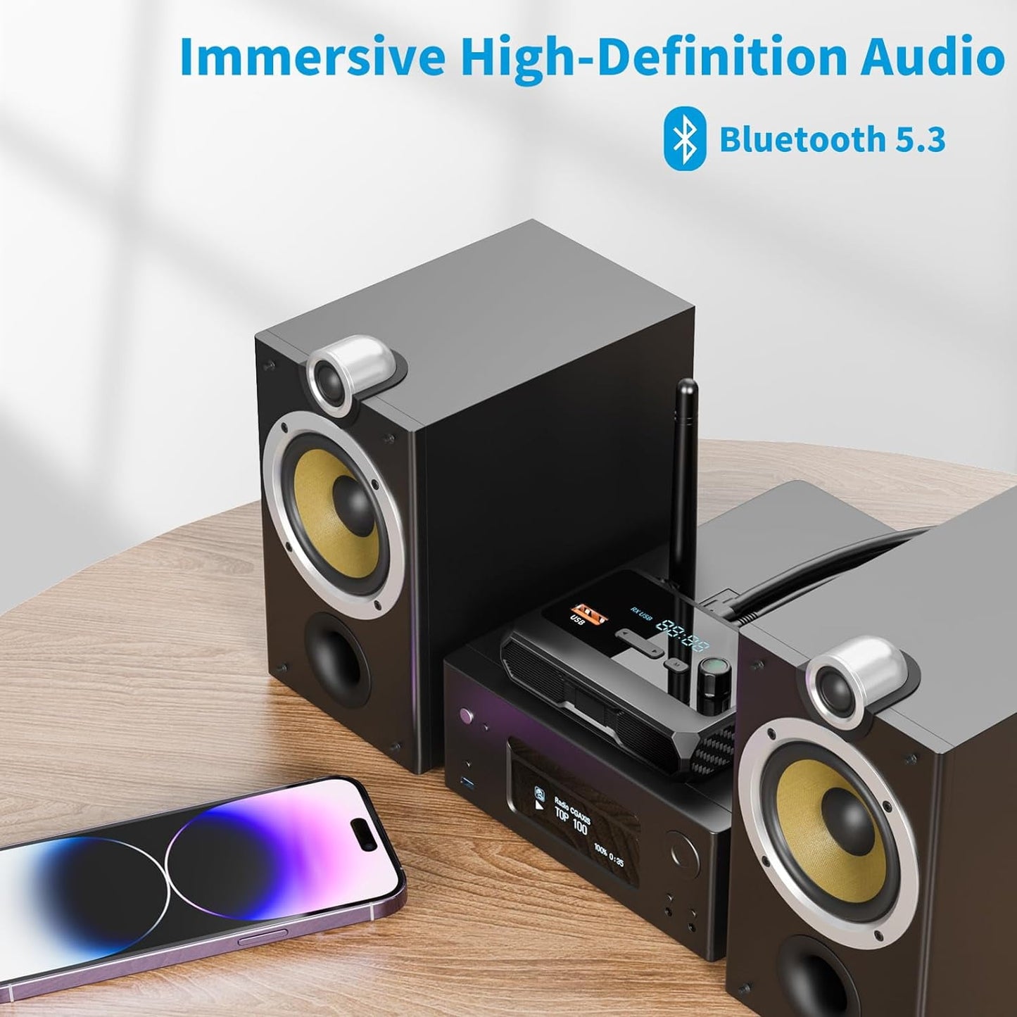 Bluetooth 5.3 Receiver for Home Stereo RCA Bluetooth Adapter Low Latency & HD Music Audio Support Optical AUX 3.5mm RCA Receiver Adapter for Speakers Music Streaming Stereo System