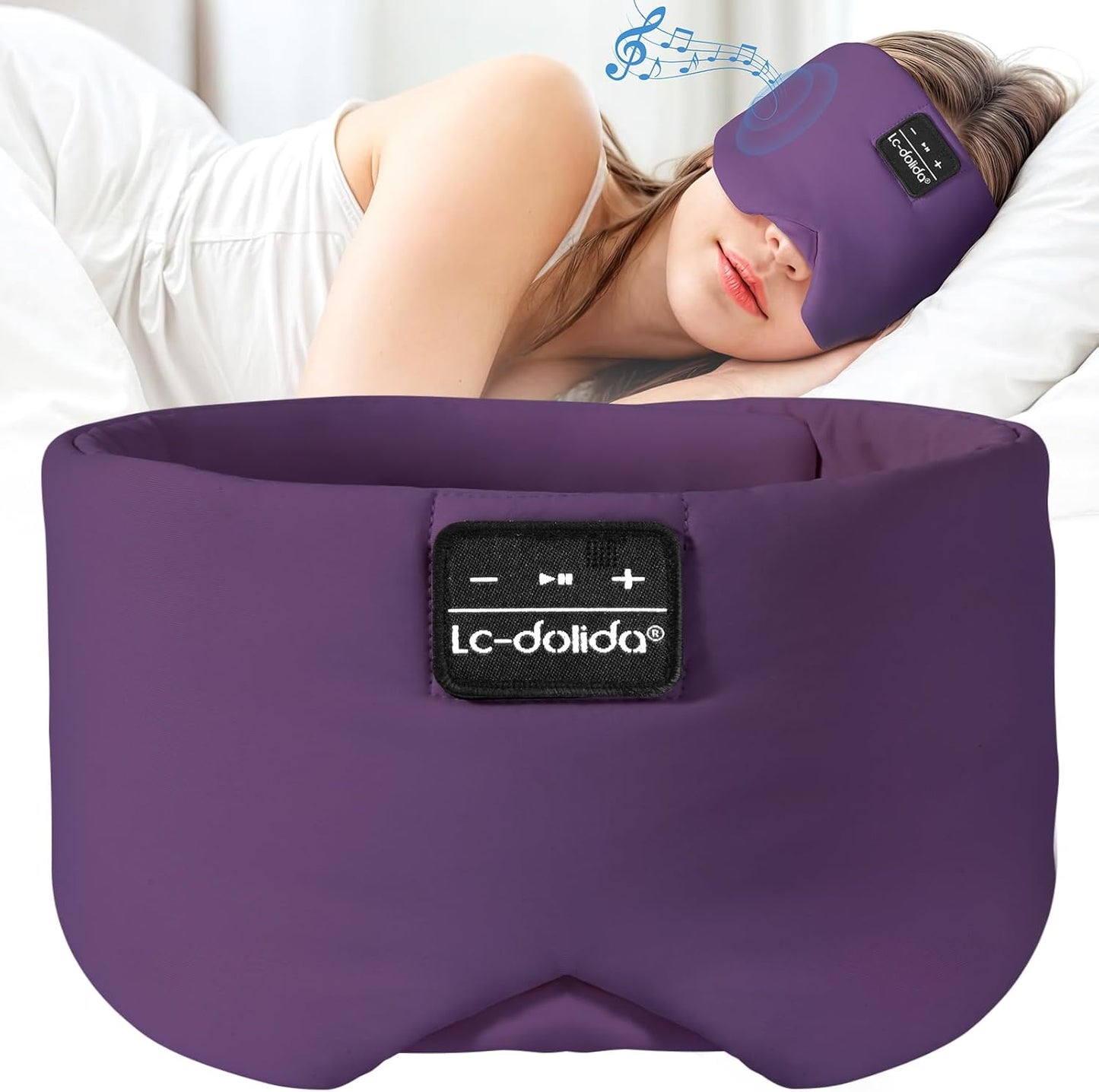 LC-dolida Sleep Mask with Bluetooth Headphones  Ice Silk Sleep Mask with Bluetooth 5.4  Total Blackout Eye Mask for Sleeping  Soft Sleep Mask for Women Men  All Night Sleep  Travel(Purple)