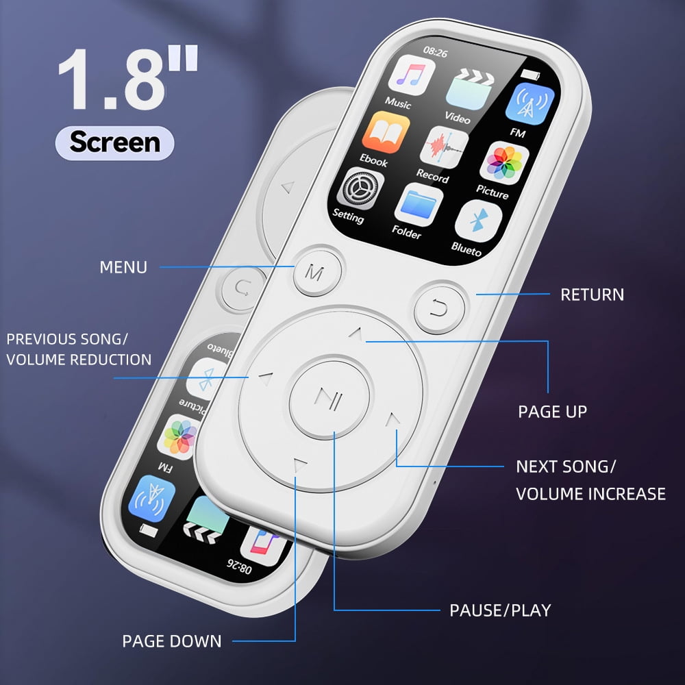 MP3 Player Bluetooth Music Player with 64GB Memory Card Earphone Build-in Speaker/Photo/Video Play/FM Radio/Voice Recorder BT5.4 Portable Music Player Supports up to 128GB for Kids Running Walking