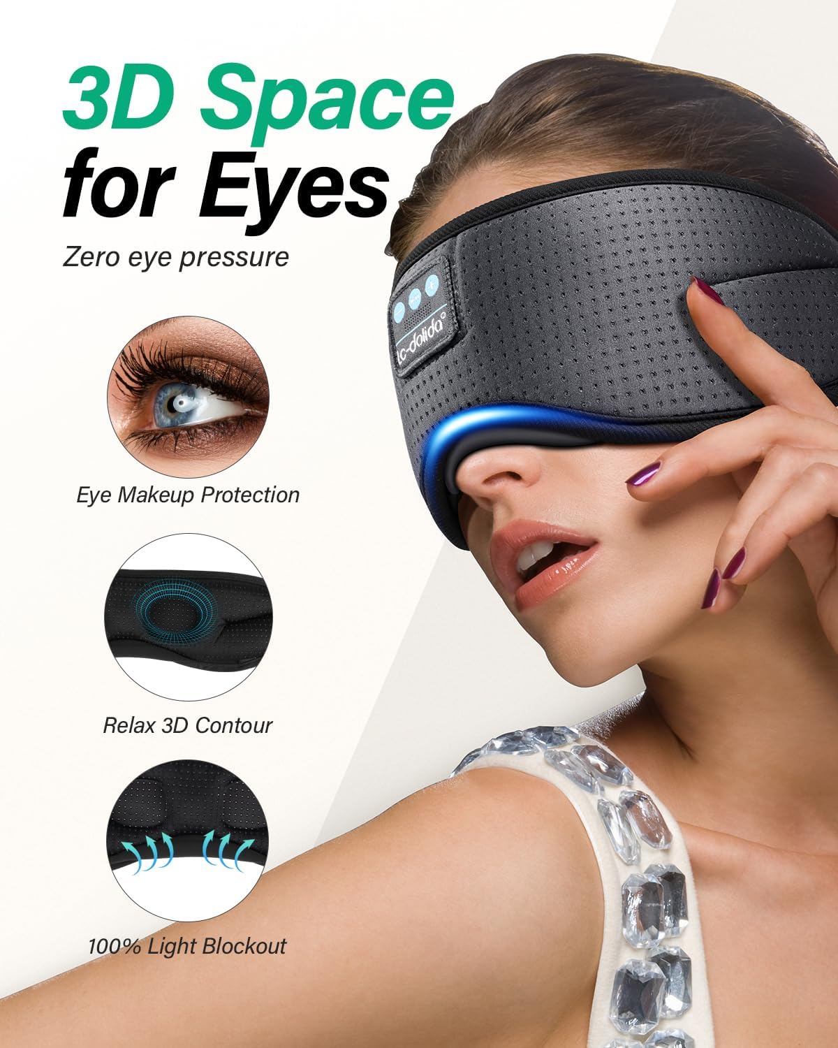 LC-dolida Sleep Headphones  White Noise Bluetooth Sleep Mask 3D Breathable Wireless Eye Mask for Timing  Sleep Mask with Bluetooth Headphones for Side Sleepers Travel Cool Gadgets for Women Men(Grey)