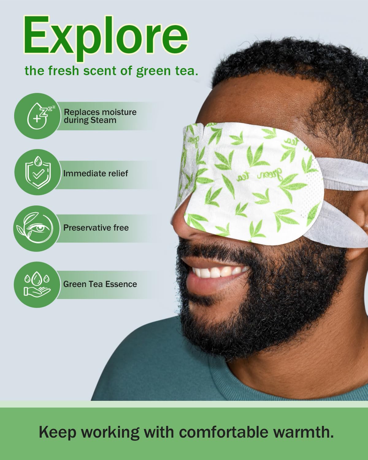 16 Packs Steam Eye Masks for Dry Eyes  Green Tea Warm Eye Mask  Relief Eye Fatigue Hot Sleep Eye Mask for Puffy Eyes Mask  Disposable Moist Heating Compress Pads for Sleeping  Self Heated Eye Mask