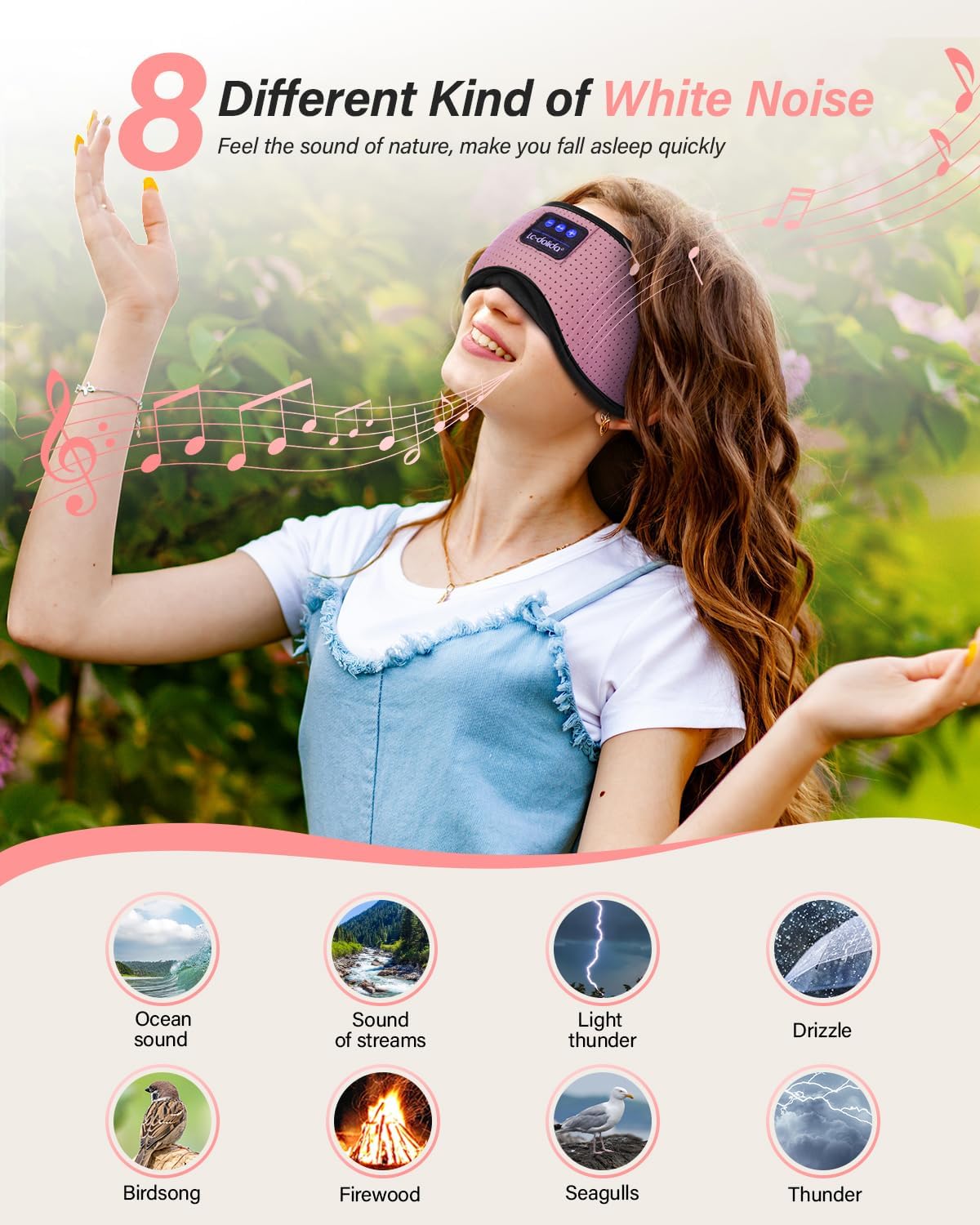LC-dolida Sleep Headphones  White Noise Bluetooth Sleep Mask 3D Wireless Eye Mask Sleeping with Timing  Sleep Mask with Bluetooth Headphones for Side Sleepers Travel Yoga