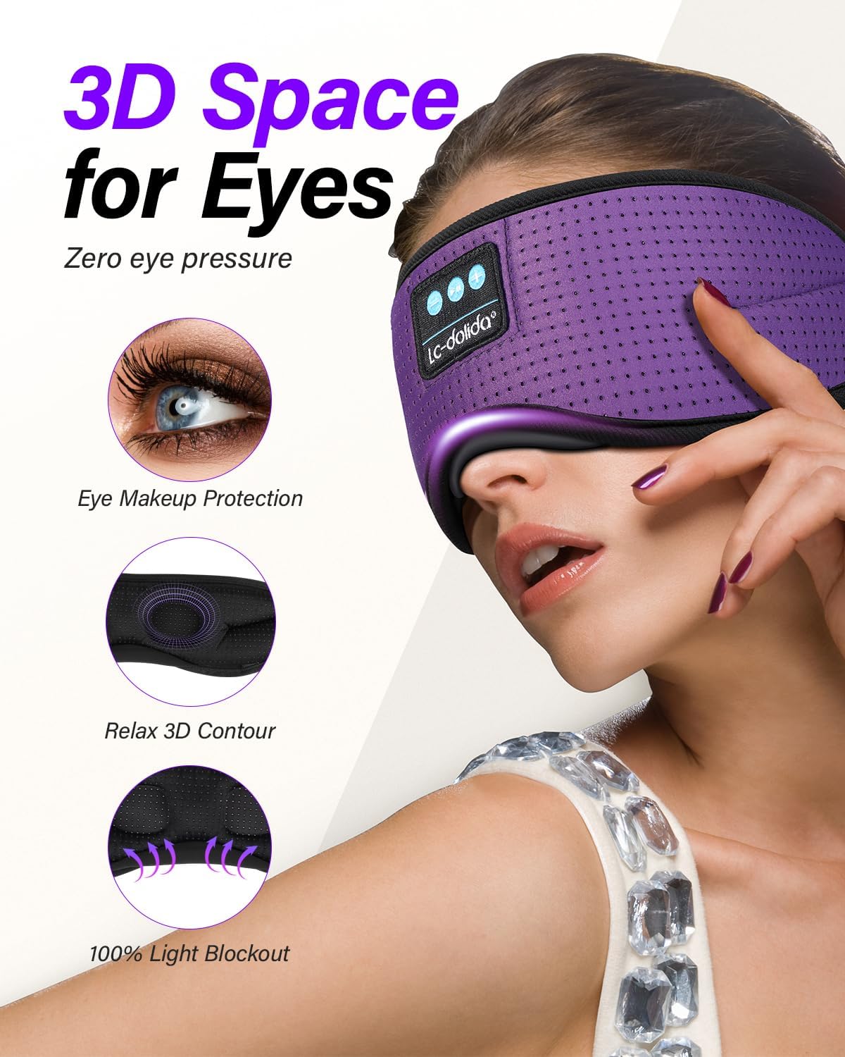 LC-dolida Sleep Headphones  White Noise Bluetooth Sleep Mask 3D Breathable Wireless Eye Mask for Timing  Sleep Mask with Bluetooth Headphones for Side Sleepers Travel Yoga  Cool Gadgets for Women Men