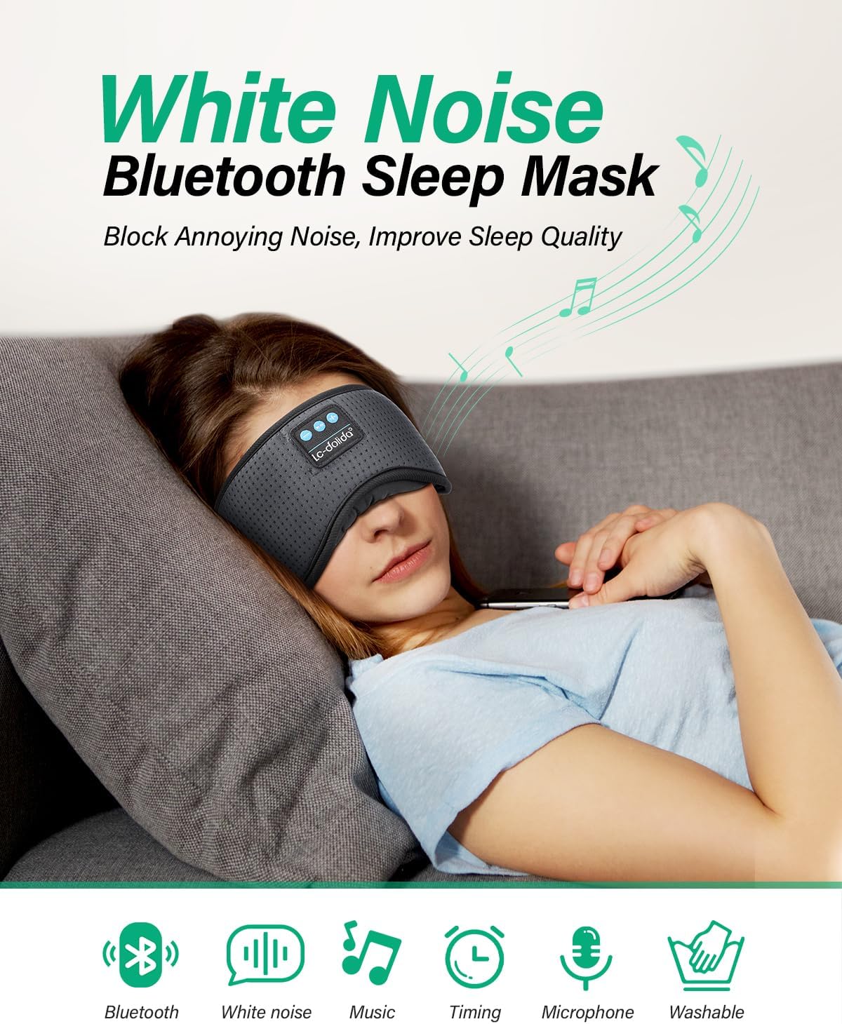 LC-dolida Sleep Headphones  White Noise Bluetooth Sleep Mask 3D Breathable Wireless Eye Mask for Timing  Sleep Mask with Bluetooth Headphones for Side Sleepers Travel Cool Gadgets for Women Men(Grey)