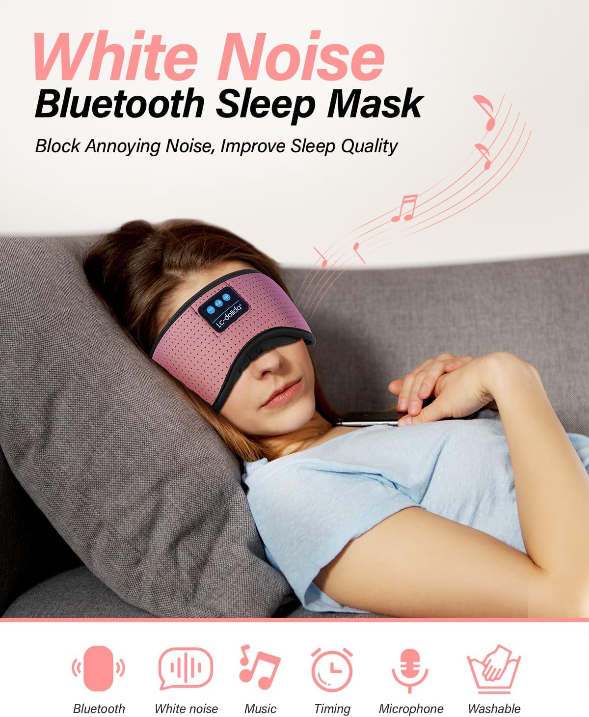 LC-dolida Sleep Headphones  White Noise Bluetooth Sleep Mask 3D Wireless Eye Mask Sleeping with Timing  Sleep Mask with Bluetooth Headphones for Side Sleepers Travel Yoga