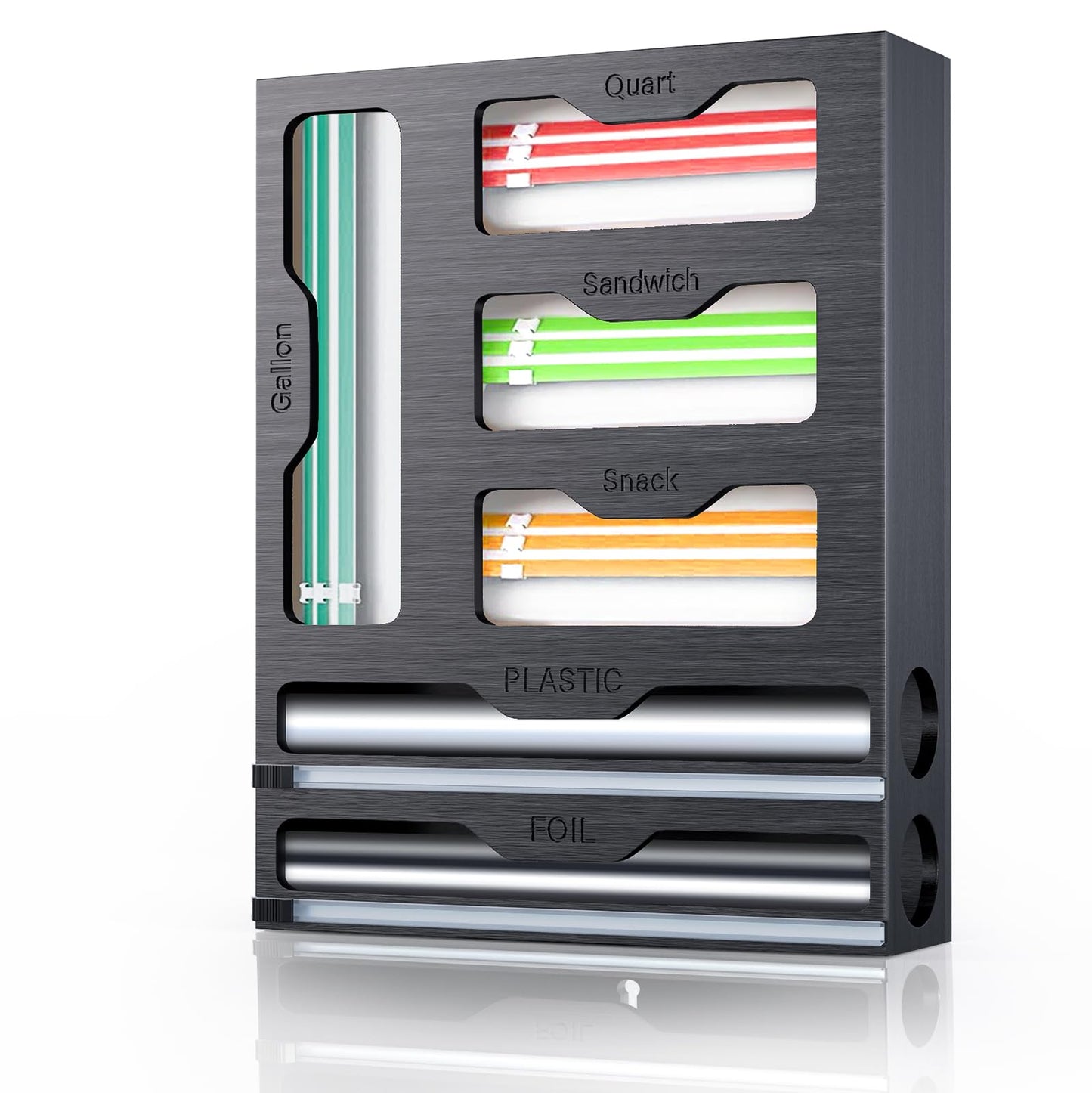 Bag Organizer with Cutter  6 In 1 Bamboo Foil and Plastic Wrap Organizer for Kitchen  Food Storage Bag Organizer for Gallon Quart Sandwich Snack