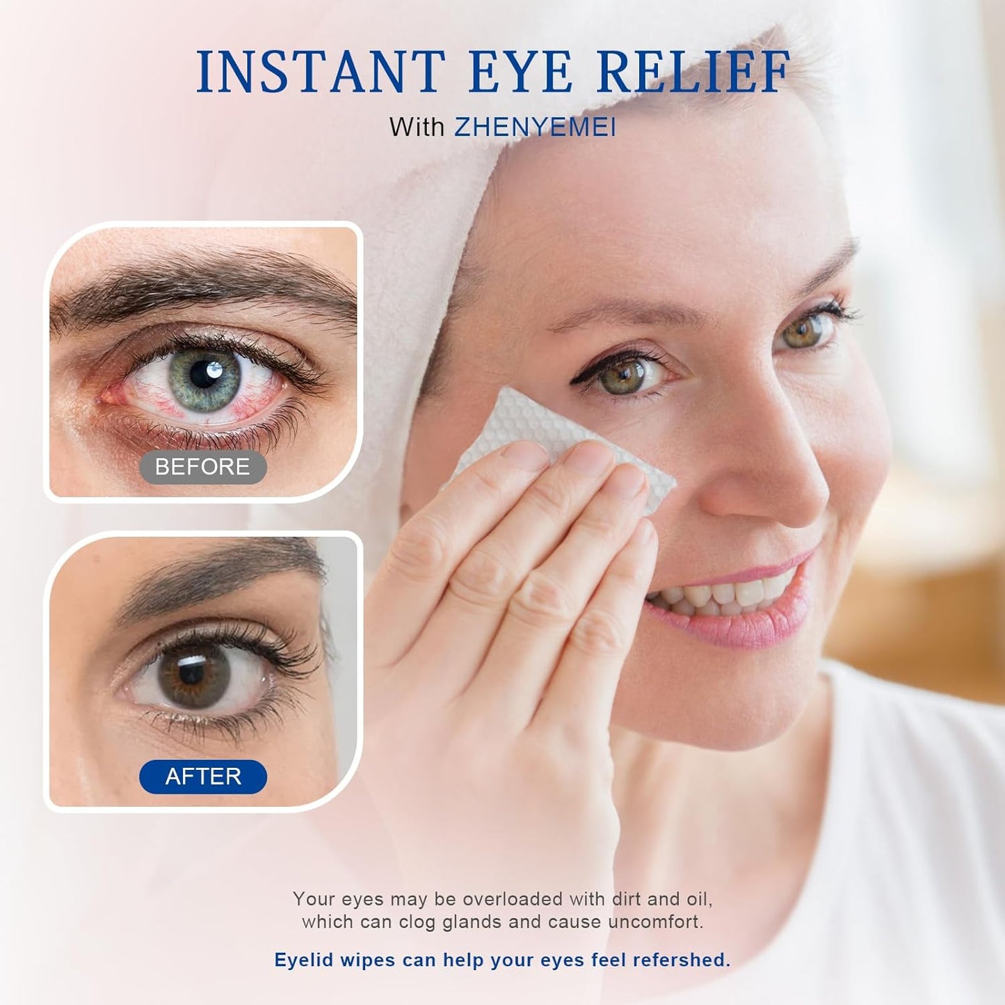 60PCS Tea Tree Oil Physiological Saline Eyelid Cleaning Wipes For Dry Eyes Daily Eye care for Removing Excess Oil and Debris from Eyelids & Lashes  Rinse Free Individually Wrapped Travel Eye Wipes