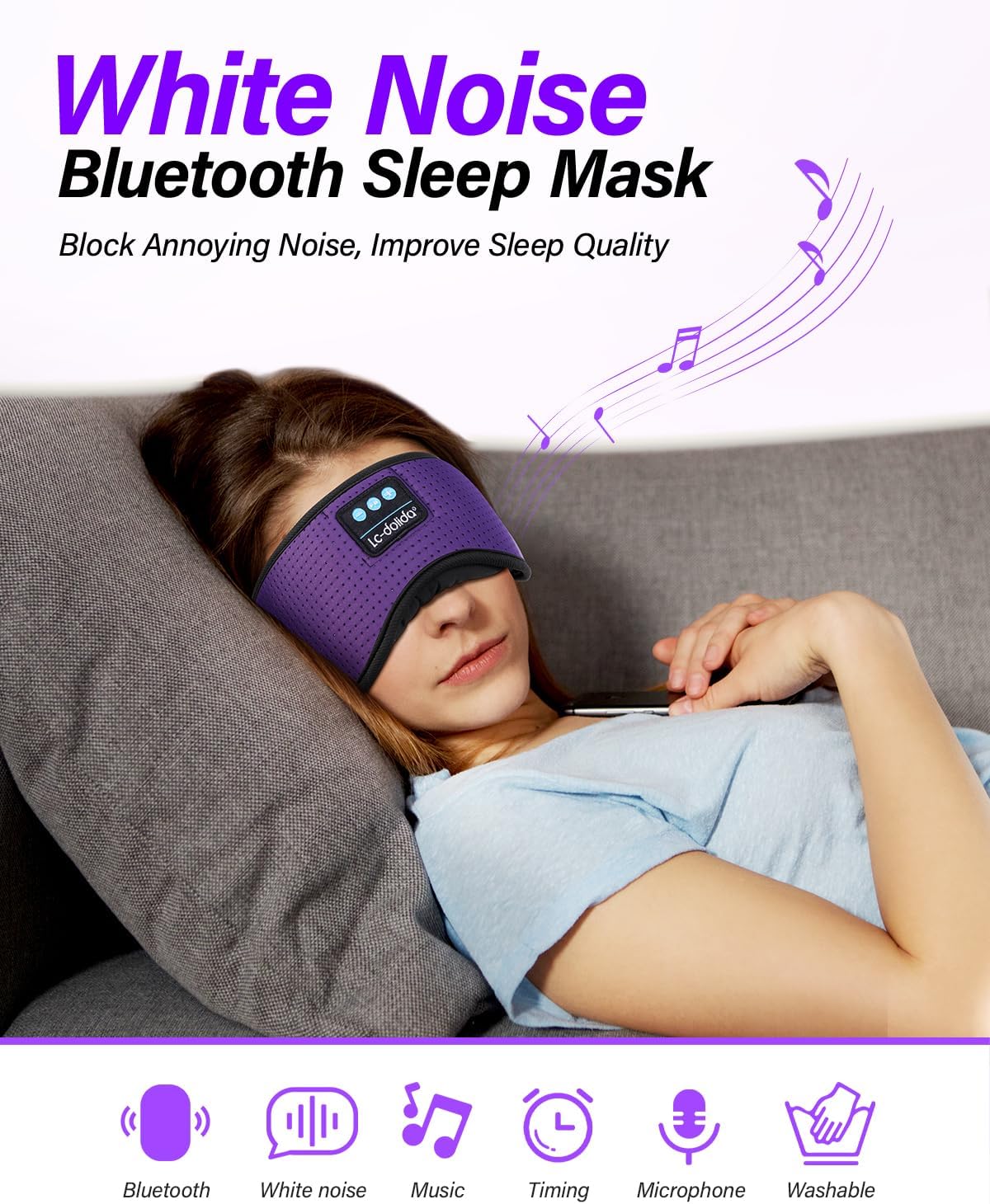 LC-dolida Sleep Headphones  White Noise Bluetooth Sleep Mask 3D Breathable Wireless Eye Mask for Timing  Sleep Mask with Bluetooth Headphones for Side Sleepers Travel Yoga  Cool Gadgets for Women Men
