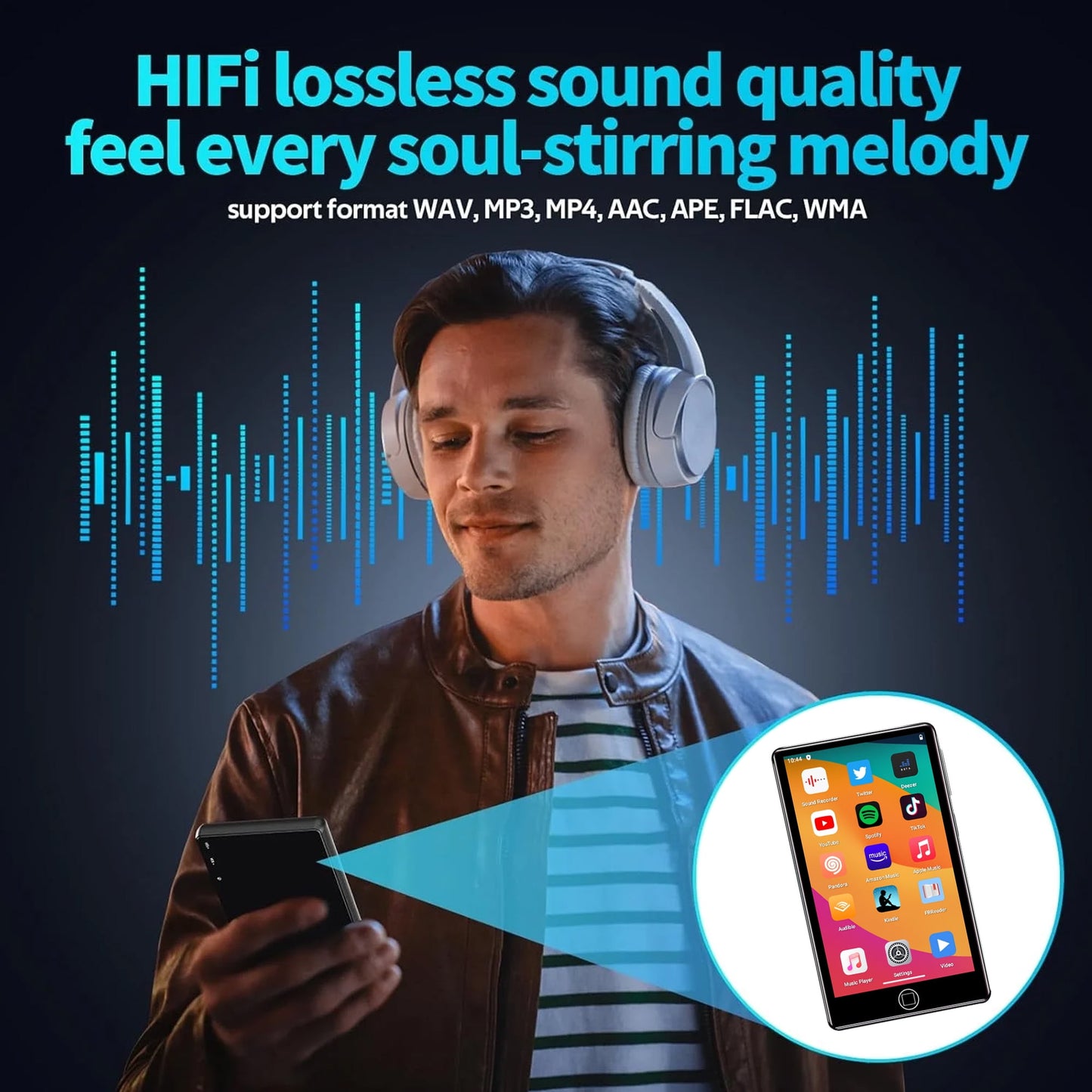 Upgraded 192GB MP3 Player with Bluetooth and WiFi Android 14 OS MP3 & MP4 Players with 4 Touchscreen and Speaker 4GB RAM & 64GB ROM 2500mAh Music Player with Spotify Audible Amazon Music Play Store