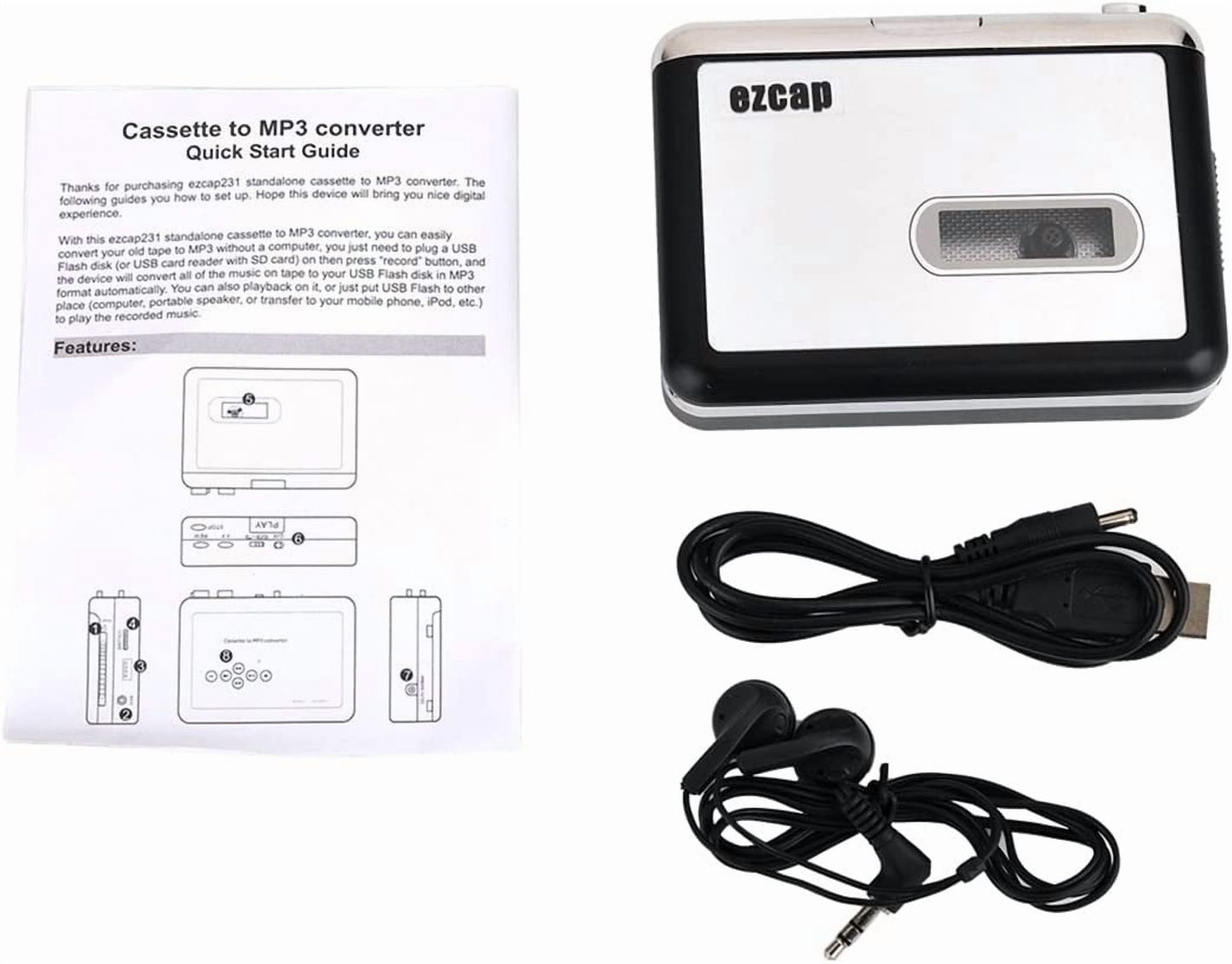 Portable Walkmen Cassette Player Best Overall Standalone USB Cassette to MP3 Converter Audio Music Cassette Tape to Digital Converter Player (White)