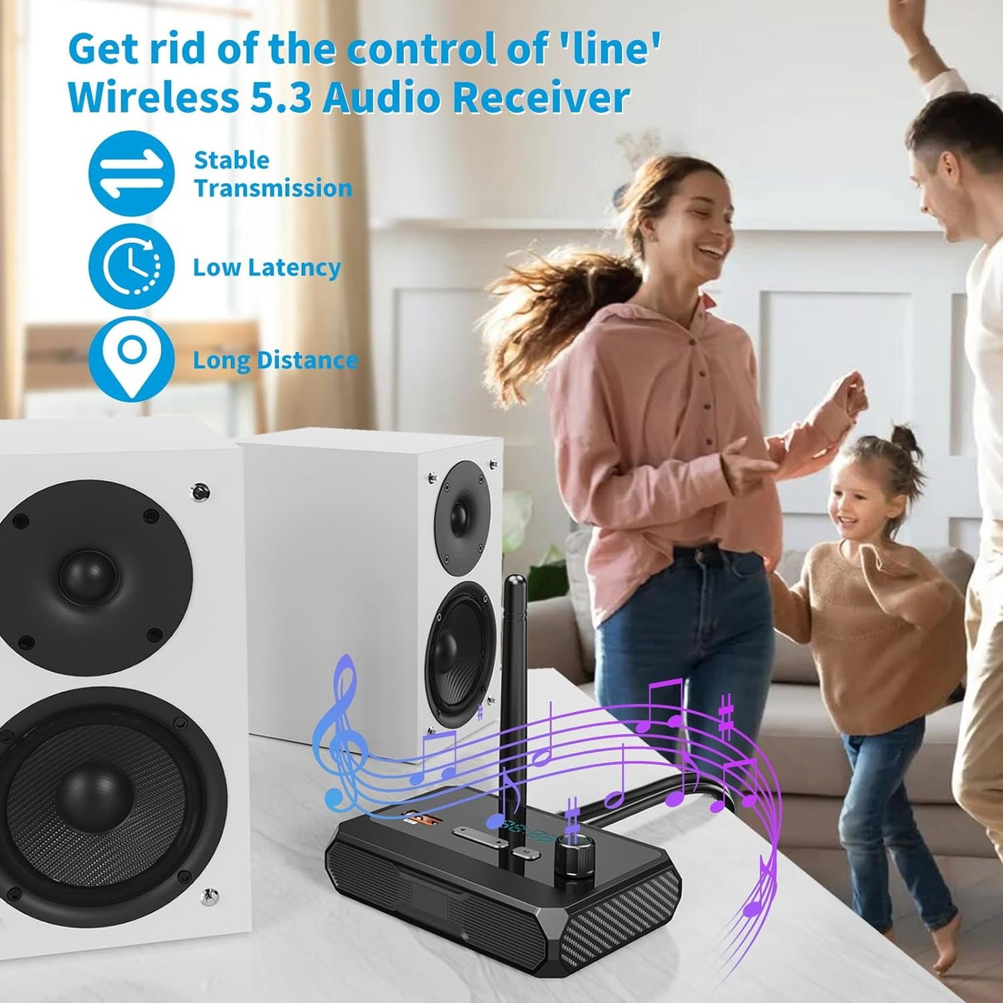 Bluetooth 5.3 Receiver for Home Stereo RCA Bluetooth Adapter Low Latency & HD Music Audio Support Optical AUX 3.5mm RCA Receiver Adapter for Speakers Music Streaming Stereo System