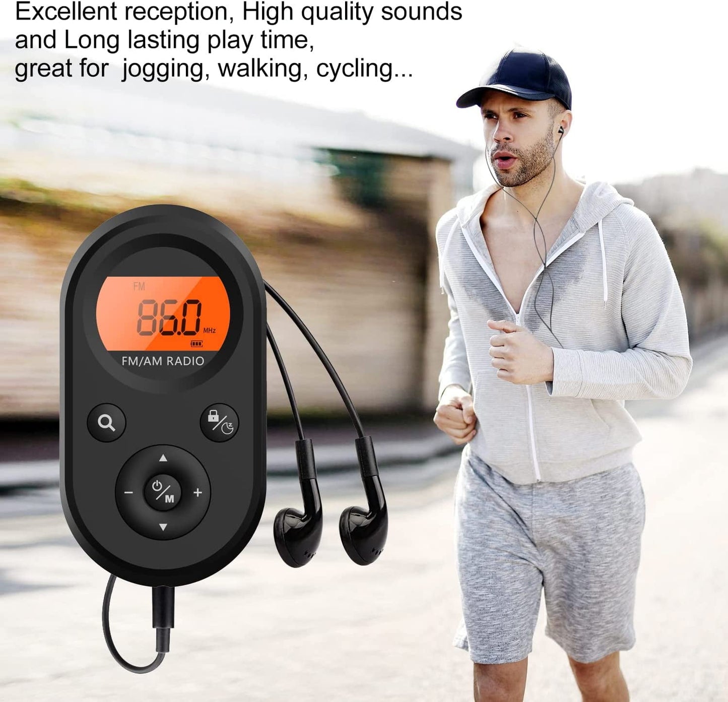 AM FM Portable Radio Personal Pocket Radio Rechargeable with Best Reception Long Battery Life Stereo Earphone Small Digital Transistor Radios for Hiking Walking Jogging