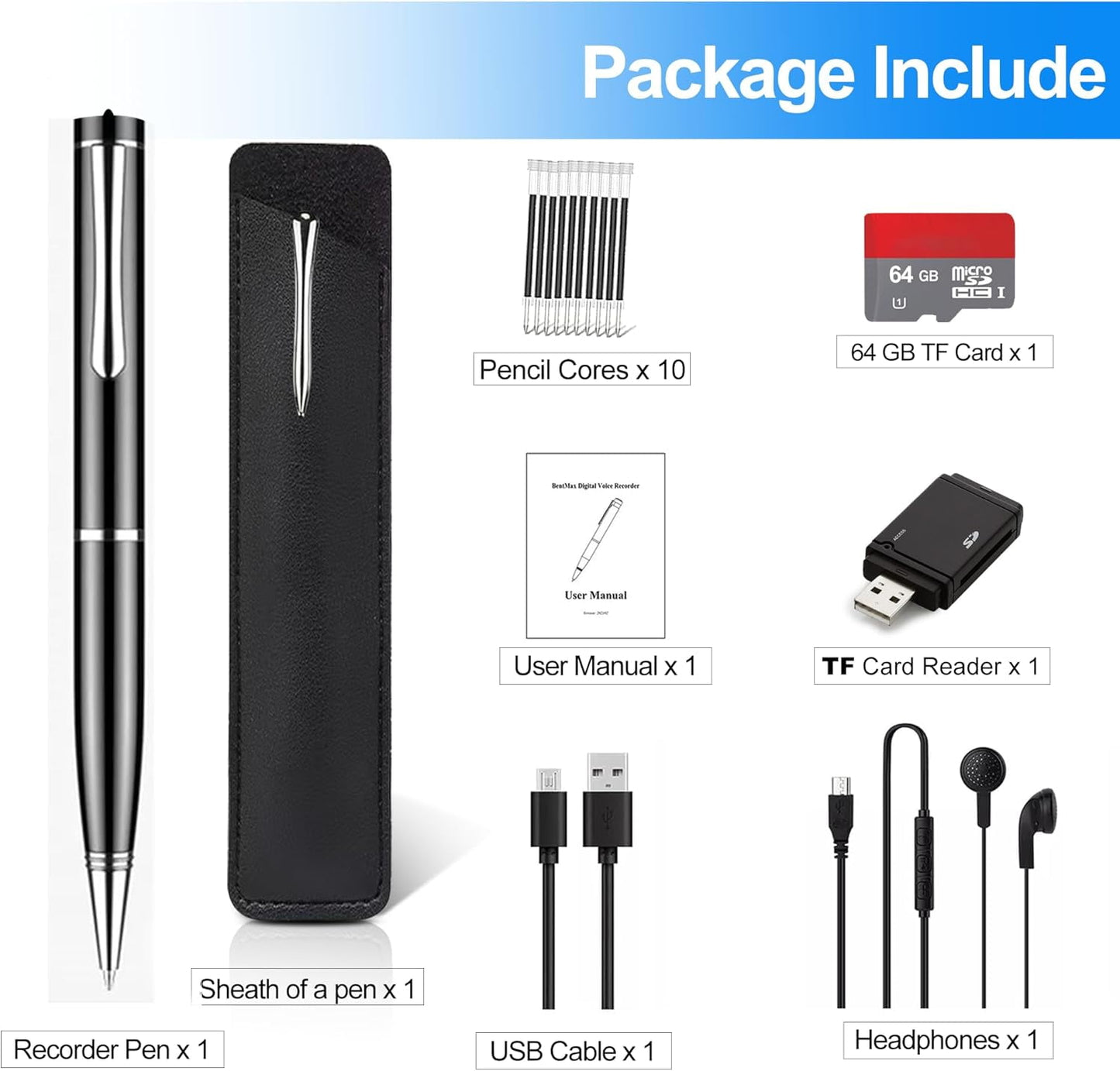 AI Digital Voice Recorder-64GB Voice Activated Recorder with Playback AI-Intelligent Noise Reduction Mp3 Player Voice Activated Sound Audio Tap Recorder Device for Meeting Course Lectures Interviews