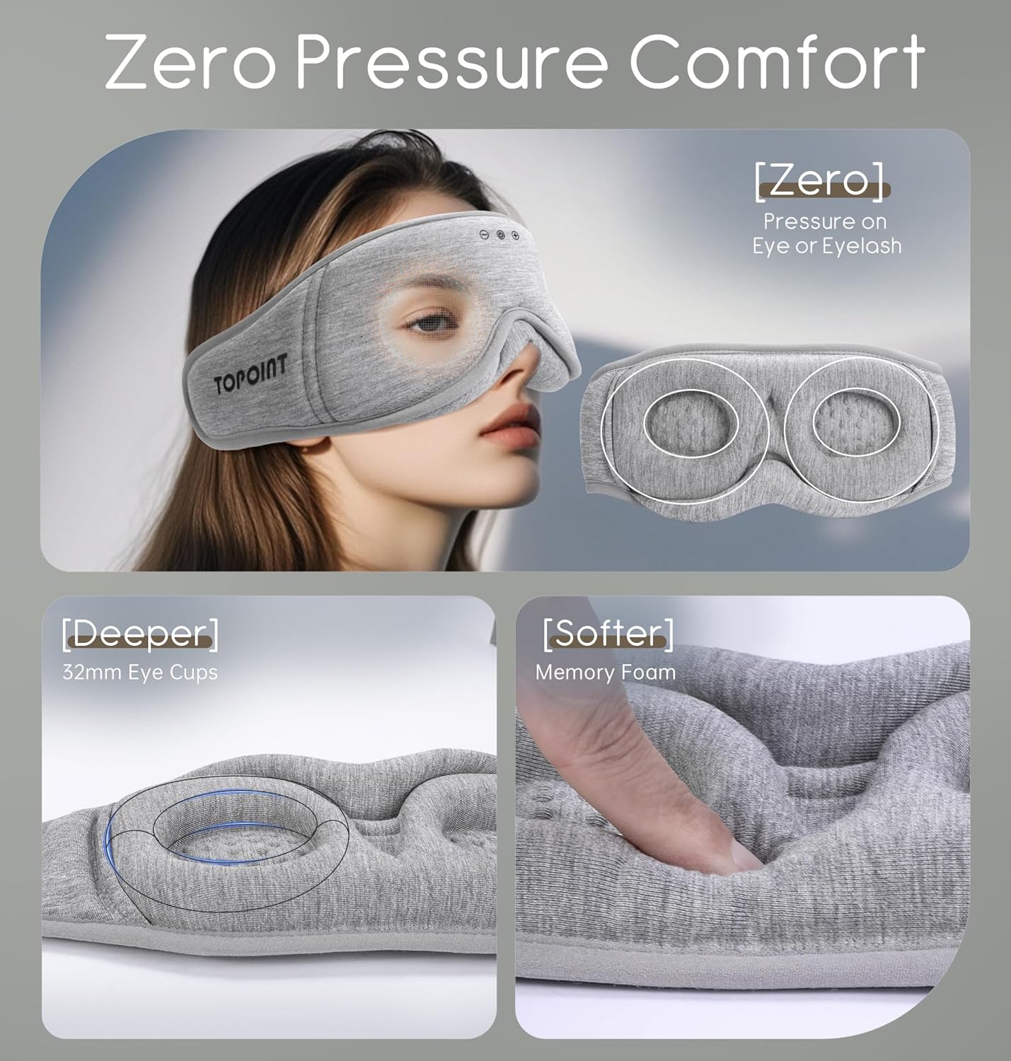 Sleep Mask with Headphones Bluetooth 5.4  TOPOINT 3D Eye Mask Blackout with Soft Bamboo Cotton for Side Sleepers Women Men  Sleep Headphones Earphones HD Speaker Microphone for Travel Meditation Gift