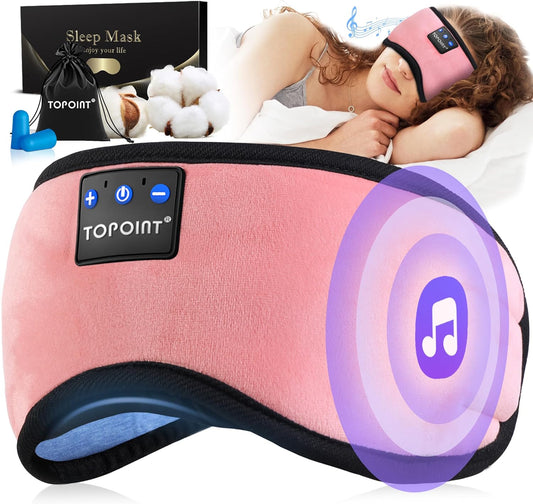 TOPOINT Sleep Mask Headphones Bluetooth 5.2 Wireless  Blackout Eye Mask for Women Men Sleeping Travel Meditation Gifts Cool Gadgets with Speakers Music Microphone  Noise Canceling Ear Plugs  USB C