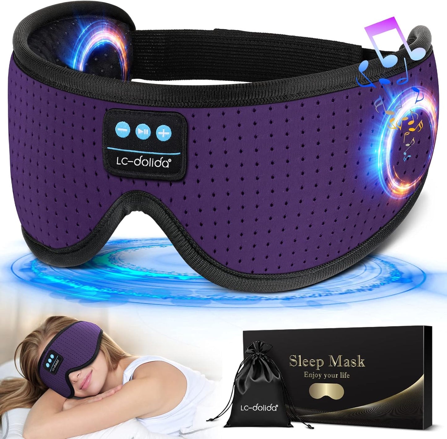 LC-dolida Sleep Headphones  White Noise Bluetooth Sleep Mask 3D Breathable Wireless Eye Mask for Timing  Sleep Mask with Bluetooth Headphones for Side Sleepers Travel Yoga  Cool Gadgets for Women Men