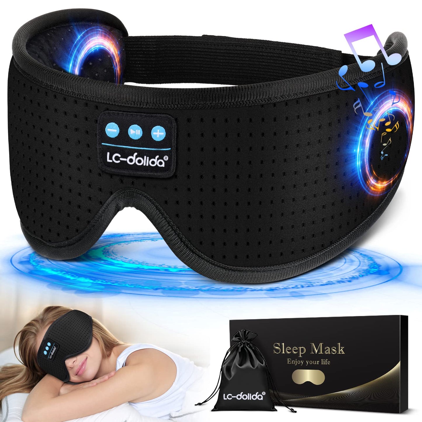 Sleep Headphones  White Noise Bluetooth Sleep Mask 3D Wireless Eye Mask Sleeping with Timing  Sleep Mask with Bluetooth Headphones for Side Sleepers