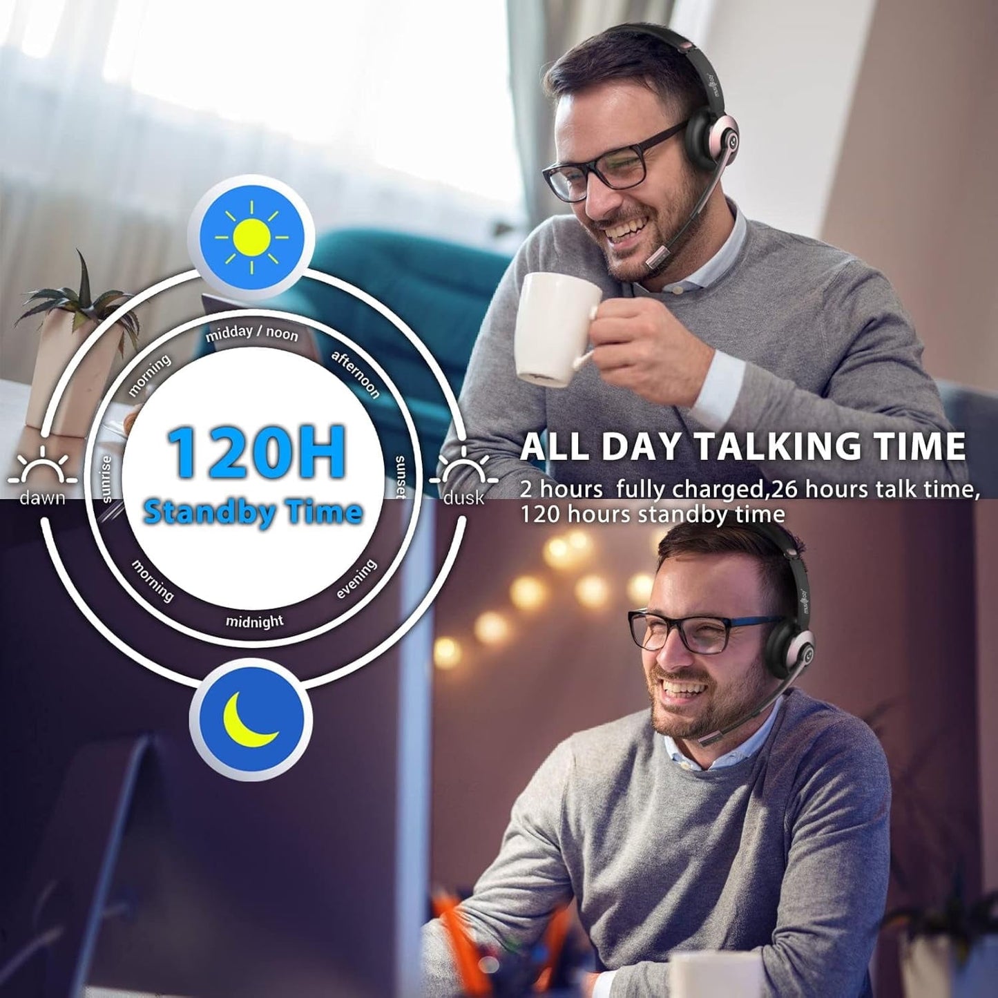 MUSICOZY Bluetooth Headset with Microphone Wireless Headphones with Noise Cancelling Mic 26hrs talktime On Ear Headphones with Mic Mute for Mac/Laptop/Zoom/Teams/Call Center/Office/Home Rose Gold