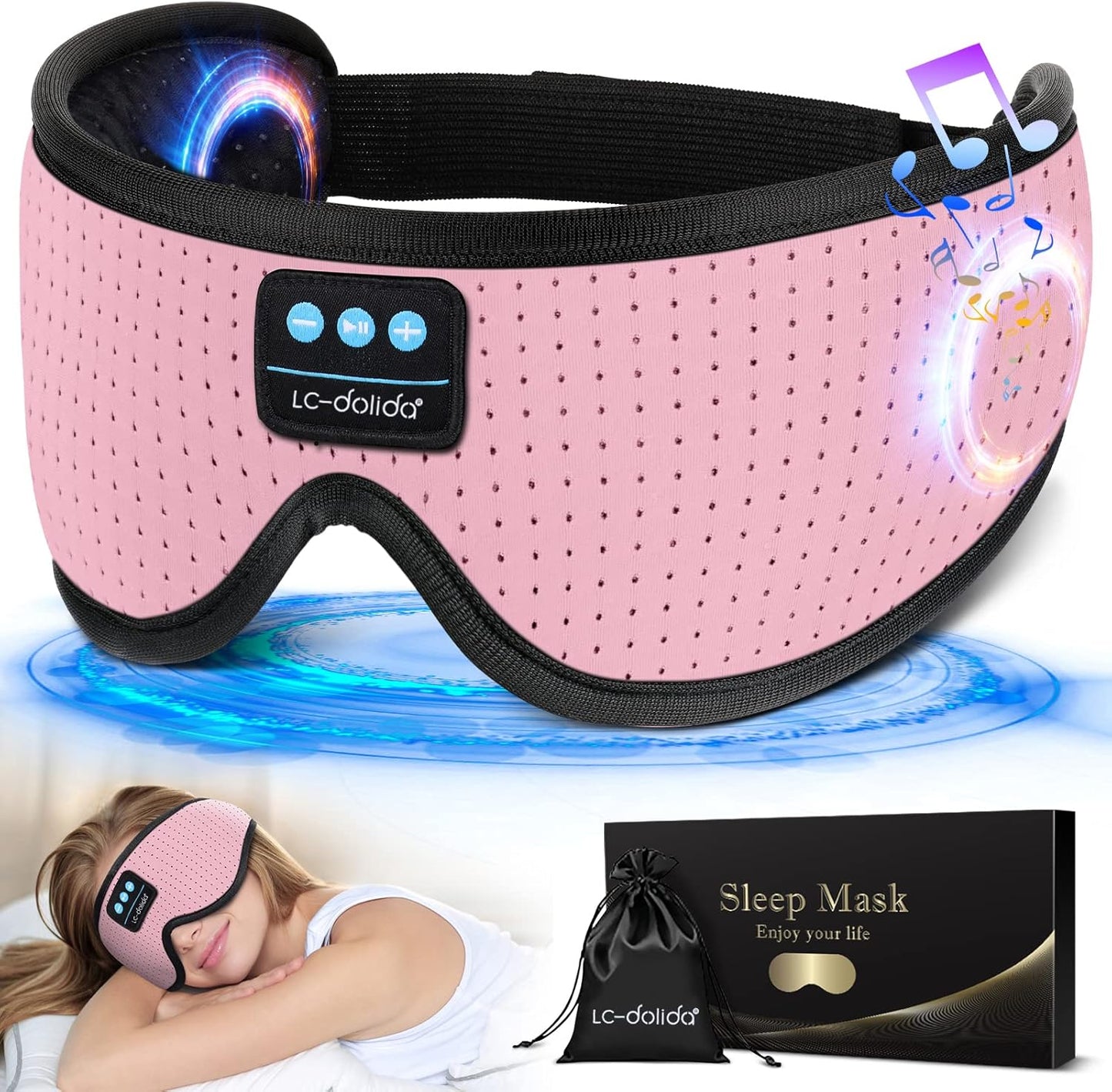 LC-dolida Sleep Headphones  White Noise Bluetooth Sleep Mask 3D Wireless Eye Mask Sleeping with Timing  Sleep Mask with Bluetooth Headphones for Side Sleepers Travel Yoga