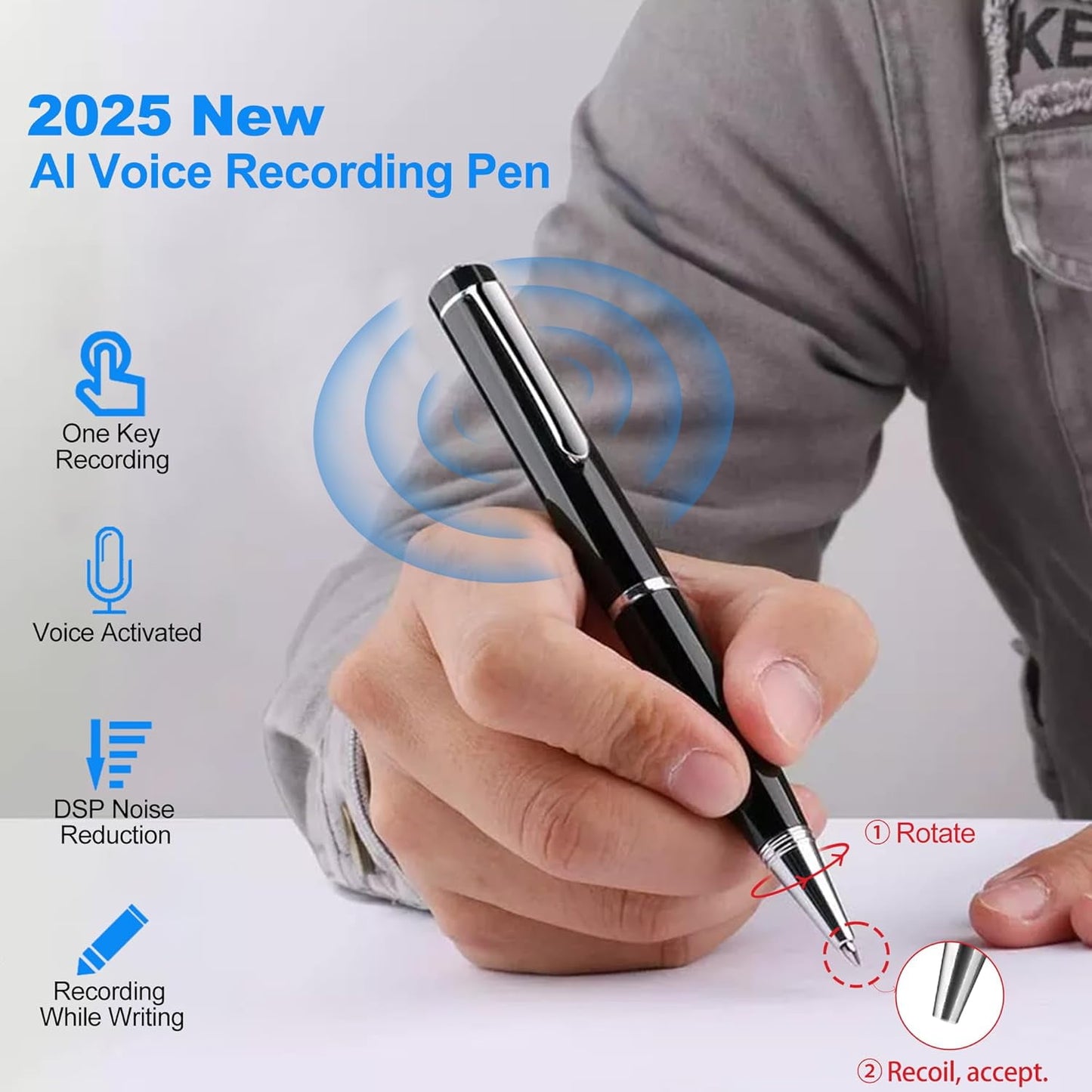 AI Digital Voice Recorder-64GB Voice Activated Recorder with Playback AI-Intelligent Noise Reduction Mp3 Player Voice Activated Sound Audio Tap Recorder Device for Meeting Course Lectures Interviews