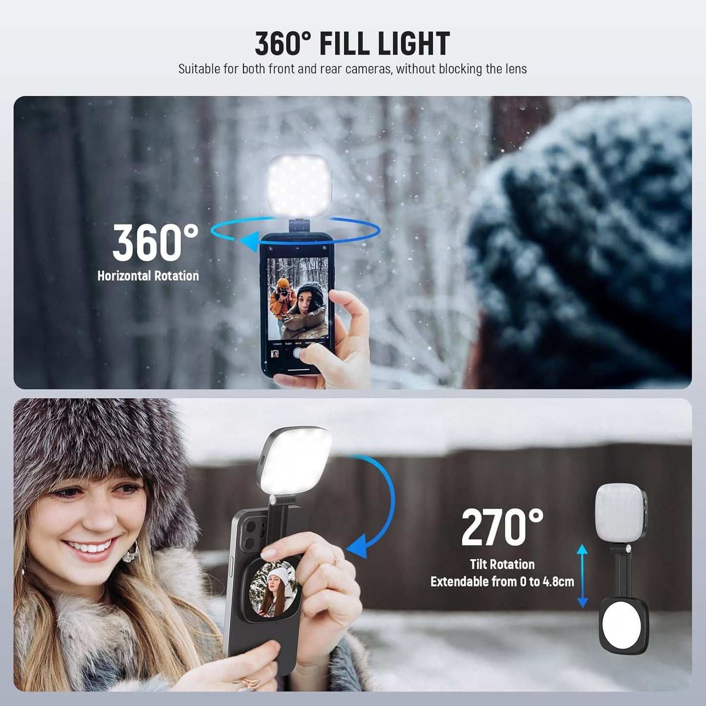 Magnetic Selfie Light for iPhone Instant Attachment for MagSafe CRI95 700lx/0.3m Folding LED Phone Fill Ring Lighting Phone Light with a Mirror for Zoom Makeup Photography Recording Video Conference