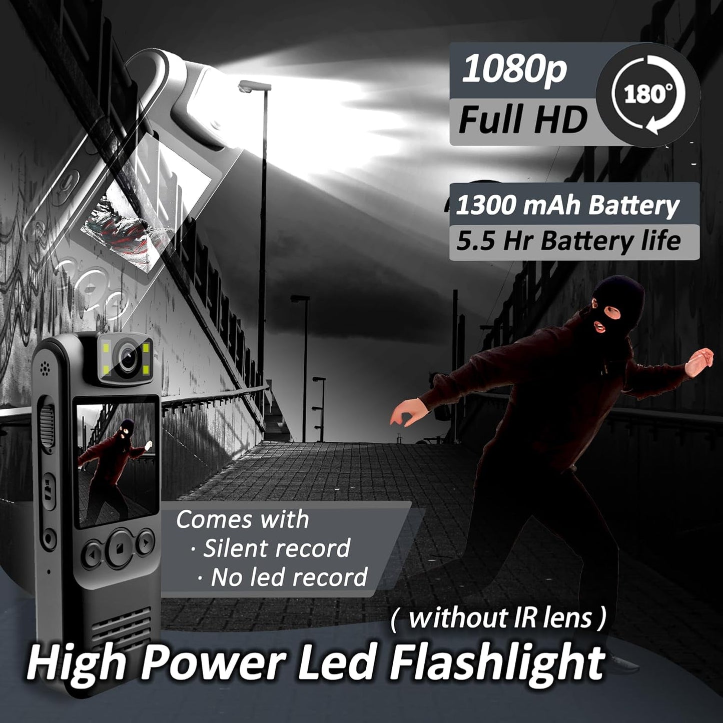Body Camera with Audio & Video Recording- 128GB 1080P HD Police Cop Cam 180° Rotating Lens-Loop Recording 1.4 Display Portable Wearable Cam for Law Enforcement Outdoor Activities Riding Hiking