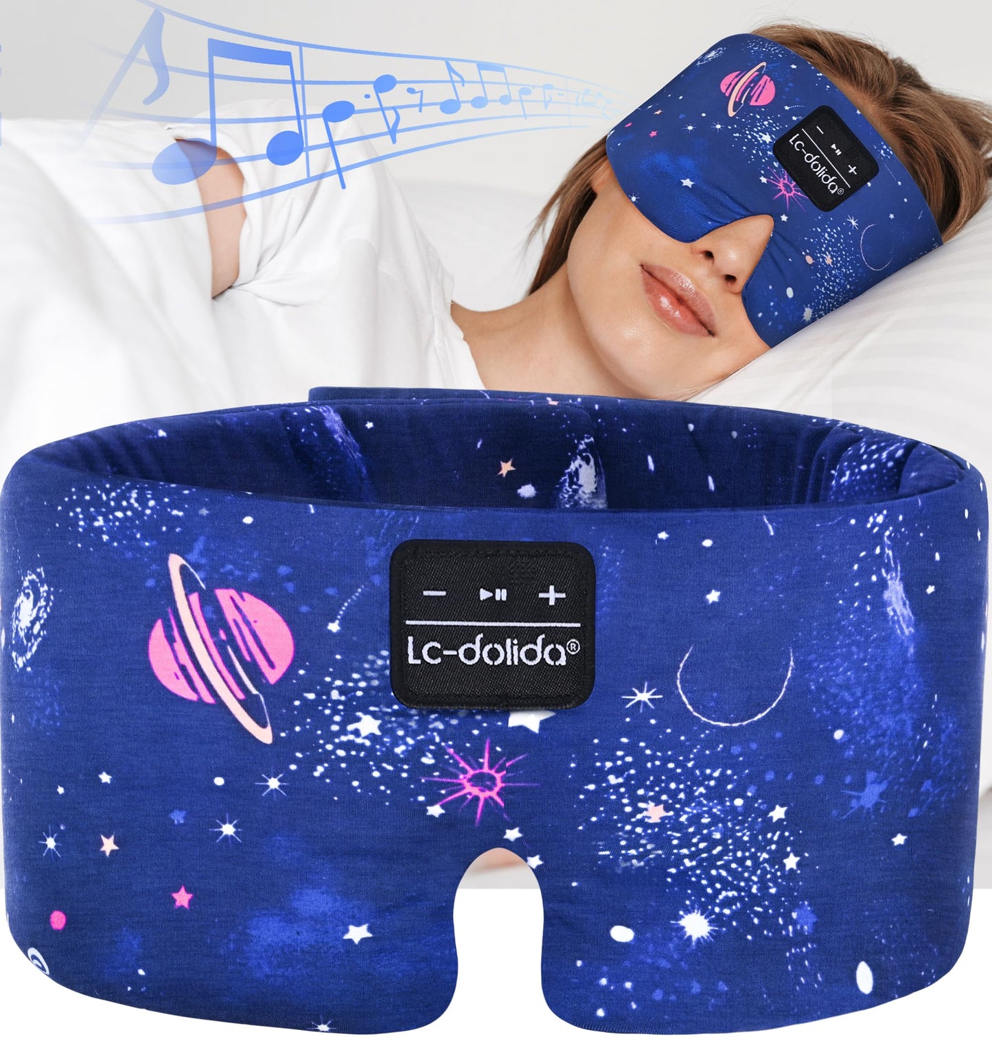 LC-dolida Sleep Mask with Bluetooth Headphones  Silk Eye Mask for Sleeping Side Sleepers  5.4 Bluetooth Silk Sleep Mask Headphones for Women Men with Thin Speaker  Blackout  Cooling  Comfort