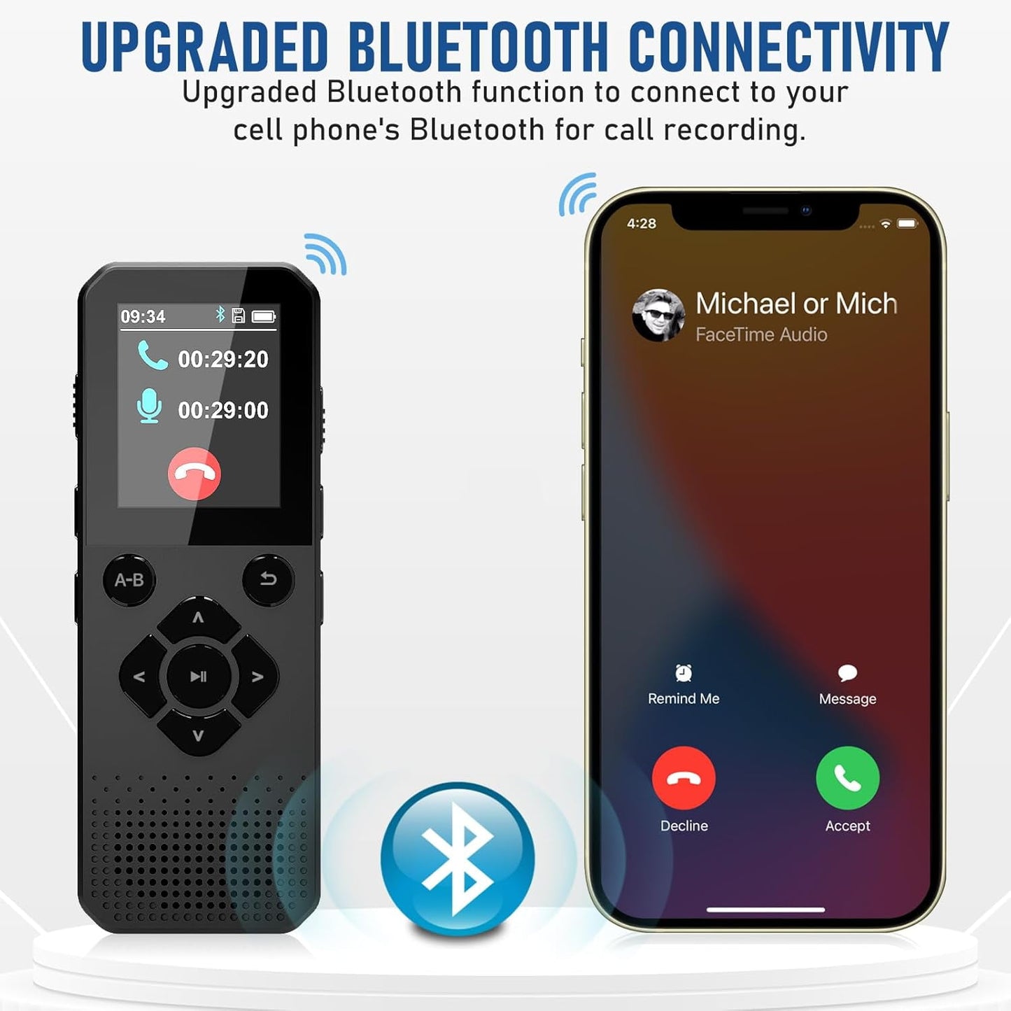 MUSICOZY MP3 Player 64GB Bluetooth Music Player Bluetooth Voice Recorder with High Bit Rate and Call Recording Ideal for Interviews Meetings Lectures and More Long Battery Life (Black)