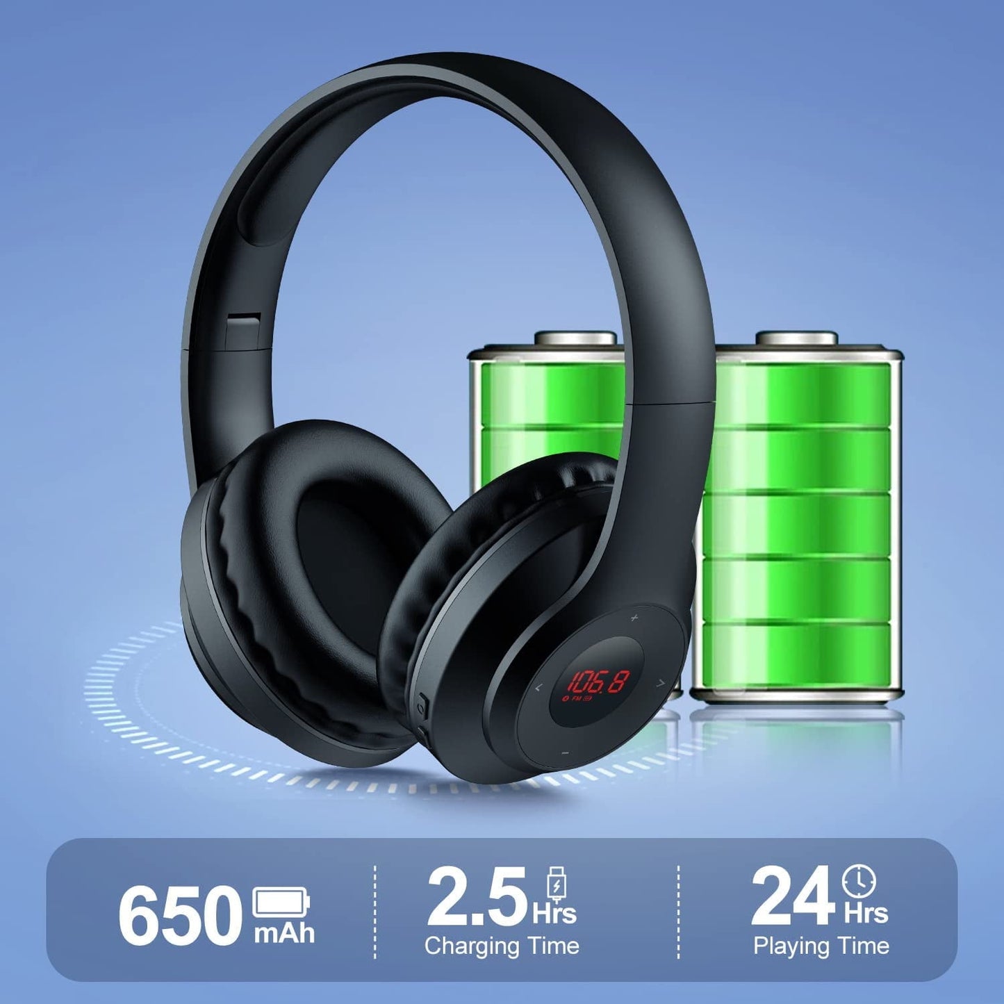 Wireless FM Radio Headphones with Bluetooth Built-in Microphone LED Display Rechargeable & Portable Headphones Soft Ear Muffs FM Headset Radio Receiver for Meeting Works Hiking Jogging