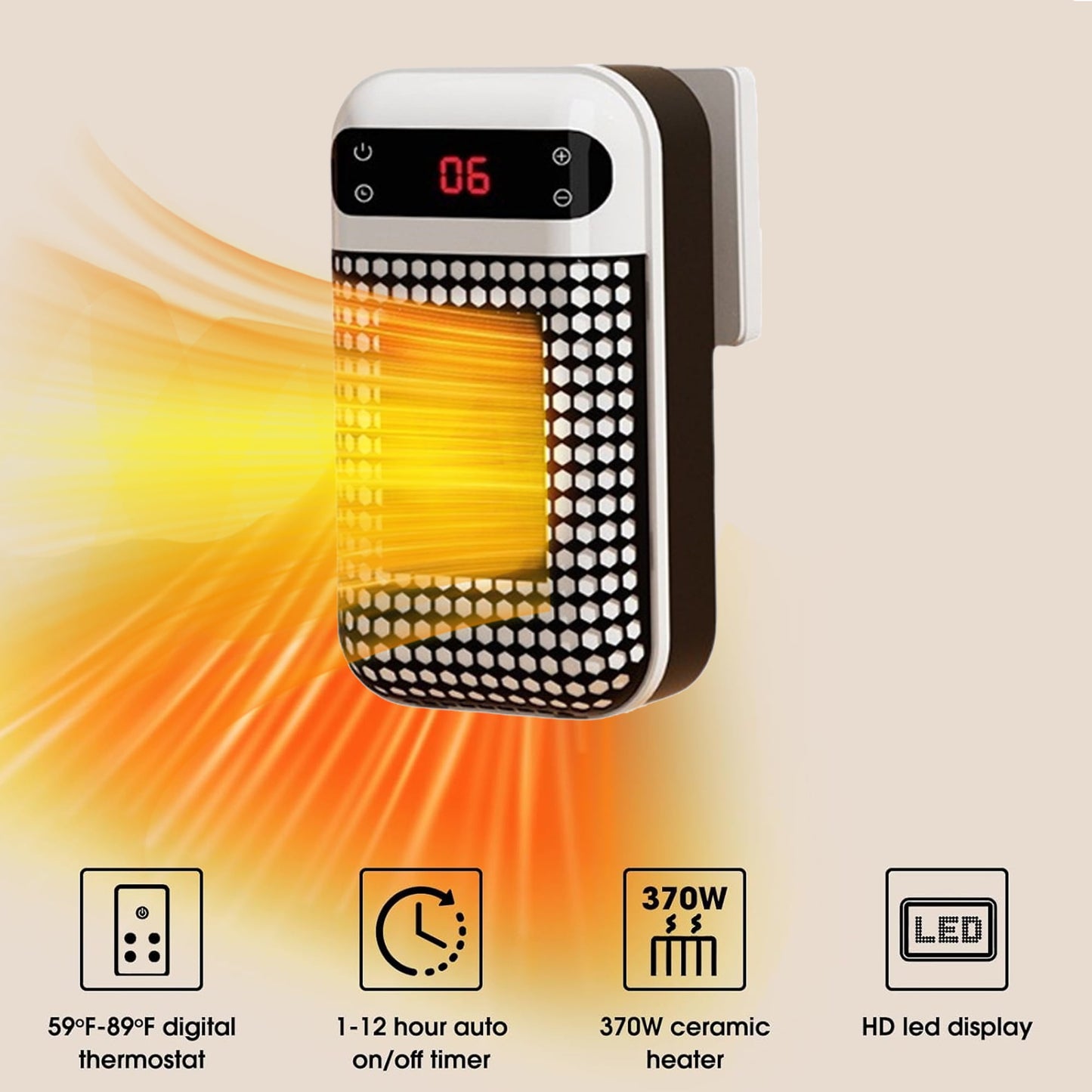 MUSICOZY Upgrade Smart Wall Space Heater 500W/800W Portable Electric Small Heater With Adjustable Thermostat and Timer Overheat Protection Safe Heater for Office Dorm Dog Room (White-500W)